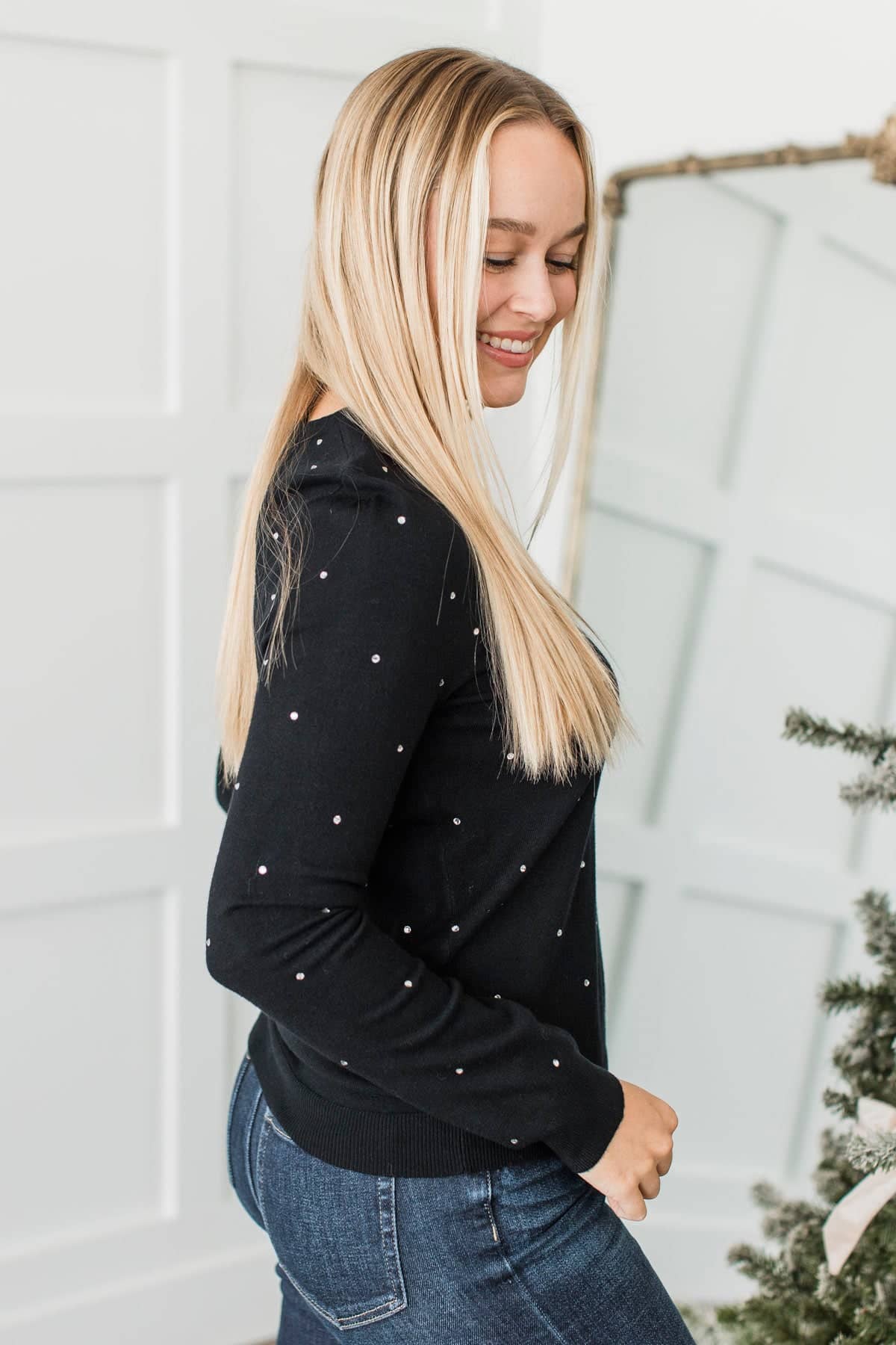 Enamored By You Rhinestone Knit Sweater- Black - Image 6