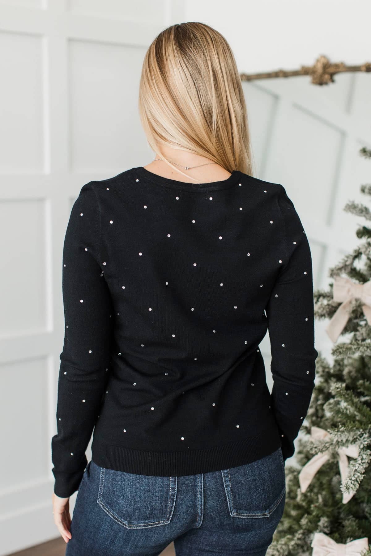 Enamored By You Rhinestone Knit Sweater- Black - Image 8