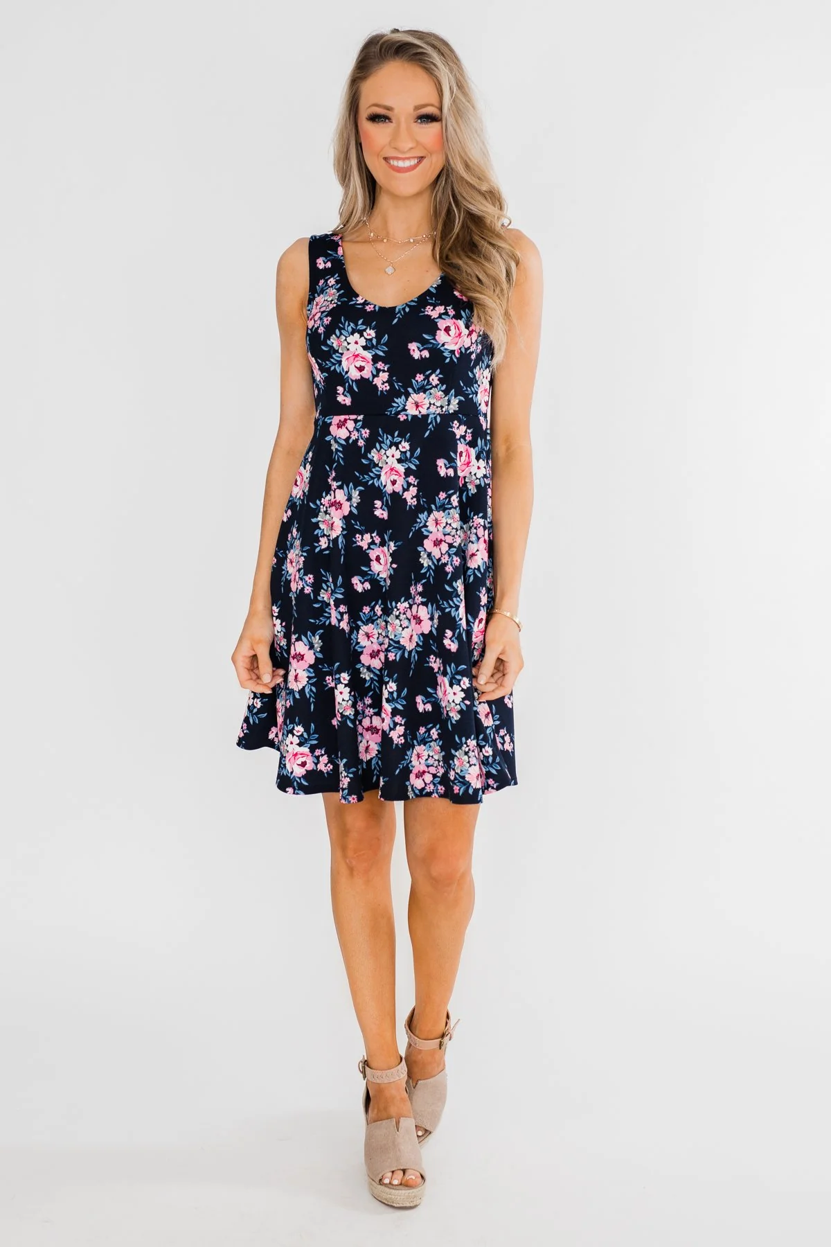 Enchanted Evening Floral Dress- Navy - Image 3