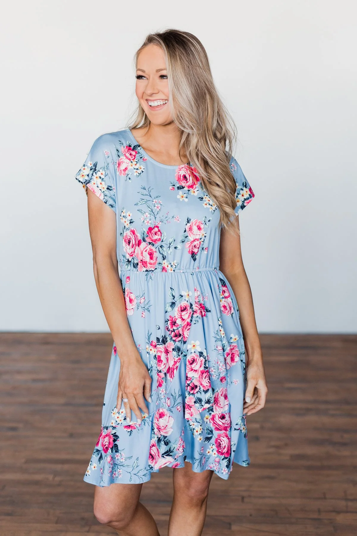 Enchanted Gardens Floral & Ruffle Dress- Baby Blue - Image 3