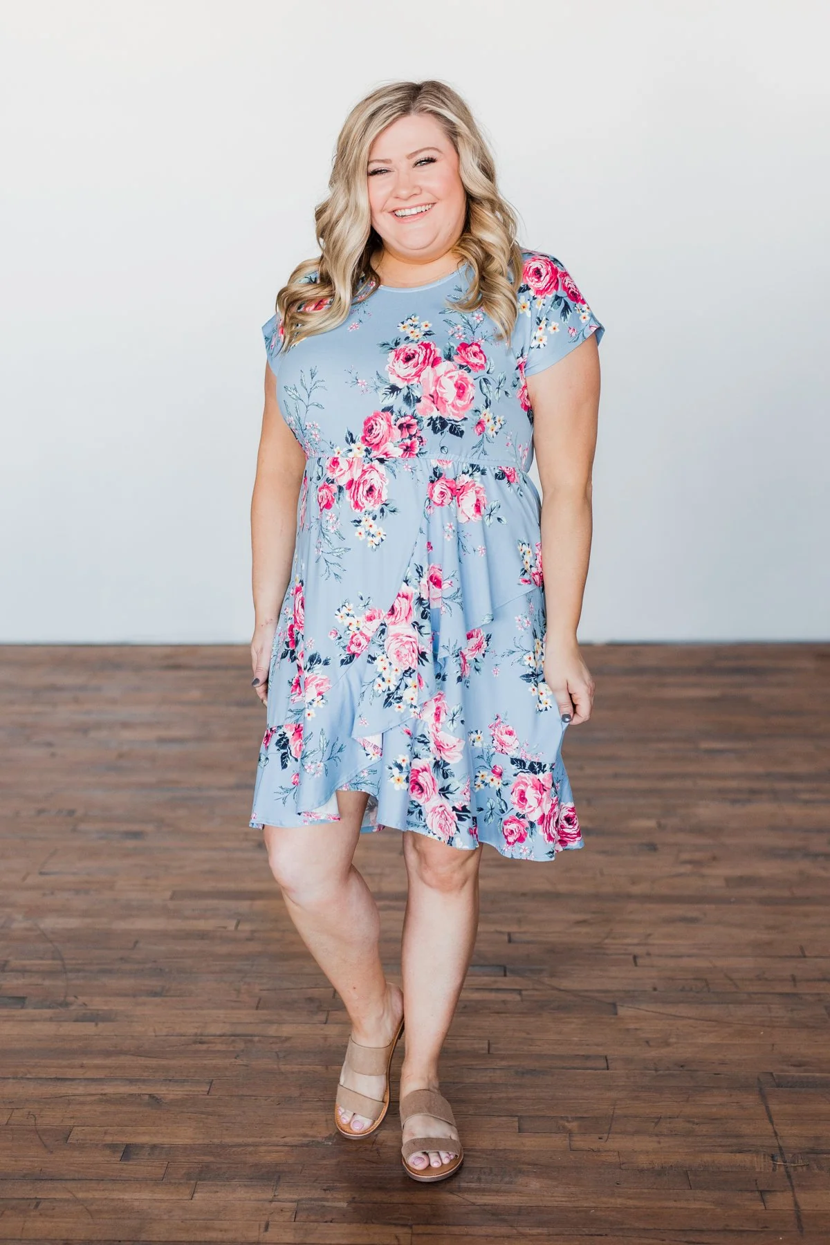 Enchanted Gardens Floral & Ruffle Dress- Baby Blue - Image 4