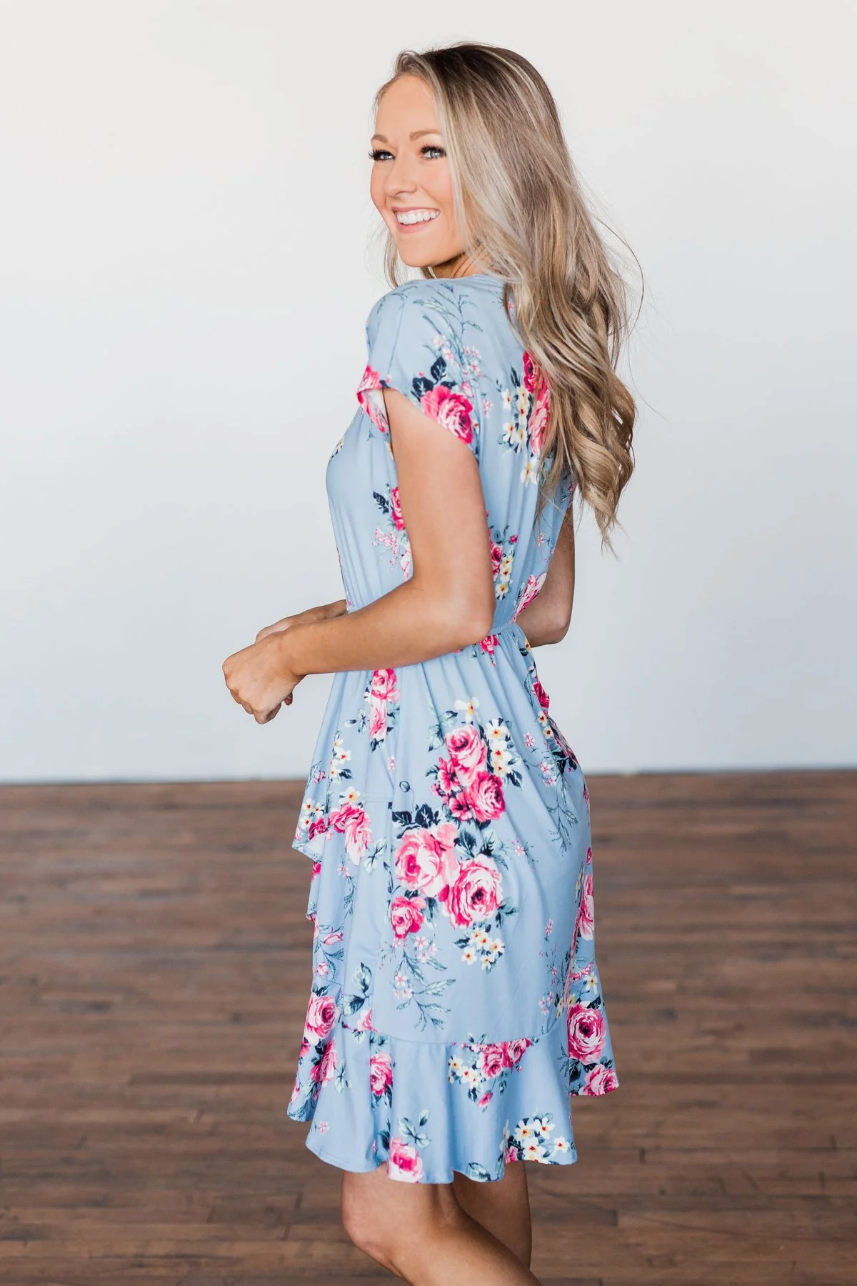 Enchanted Gardens Floral & Ruffle Dress- Baby Blue - Image 9