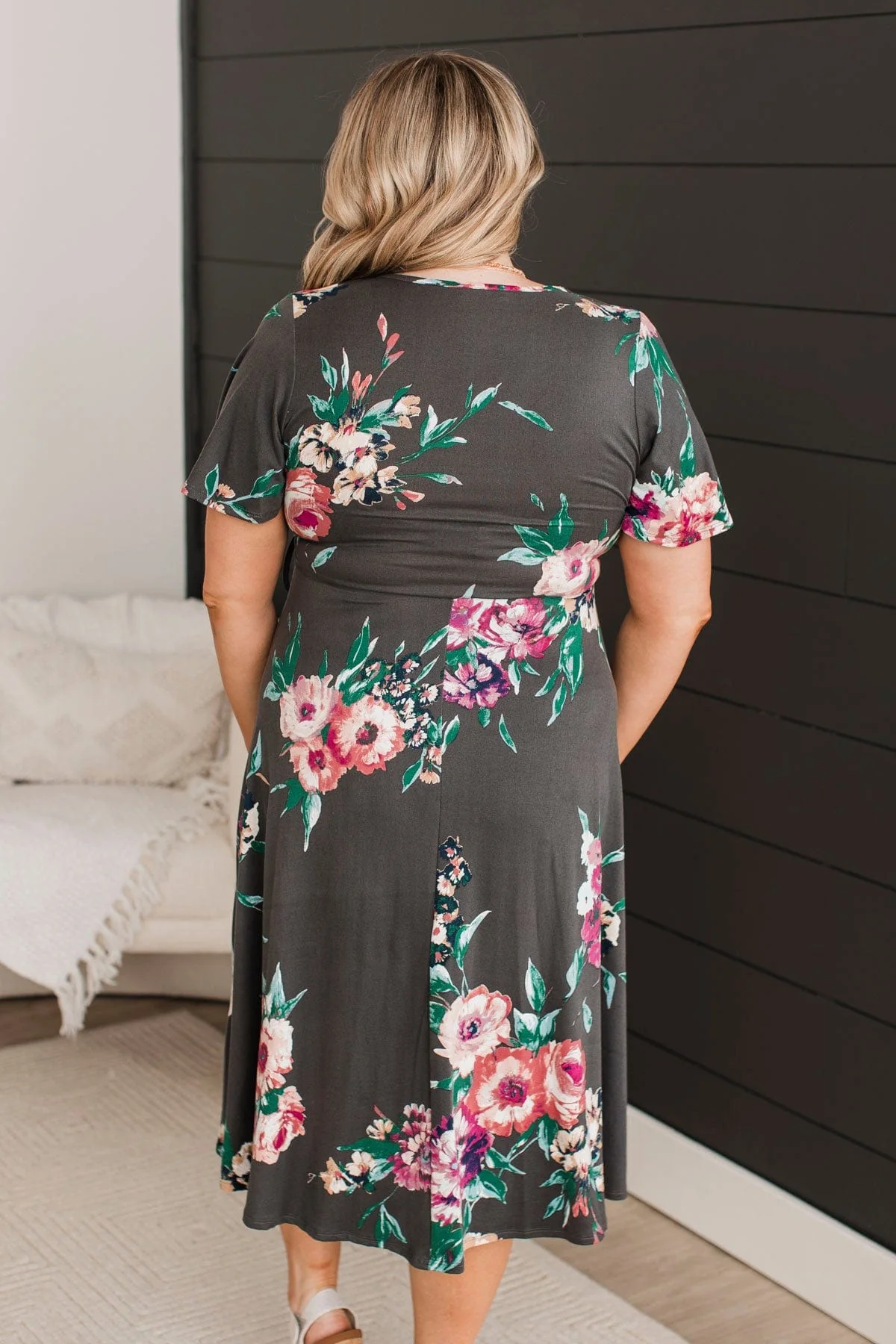 Enchanting Beauty Floral Midi Dress- Charcoal - Image 9