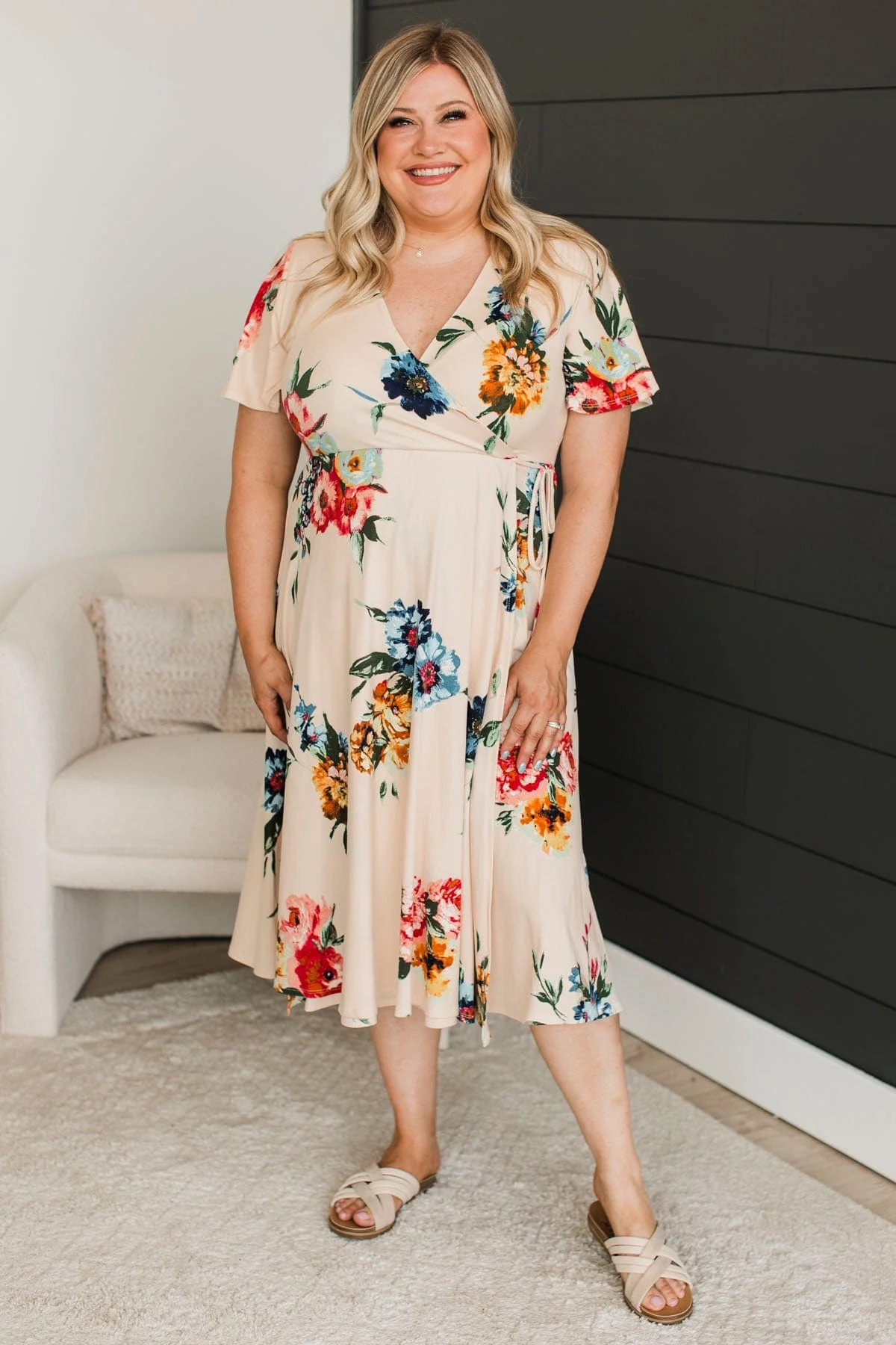 Enchanting Beauty Floral Midi Dress- Cream - Image 2