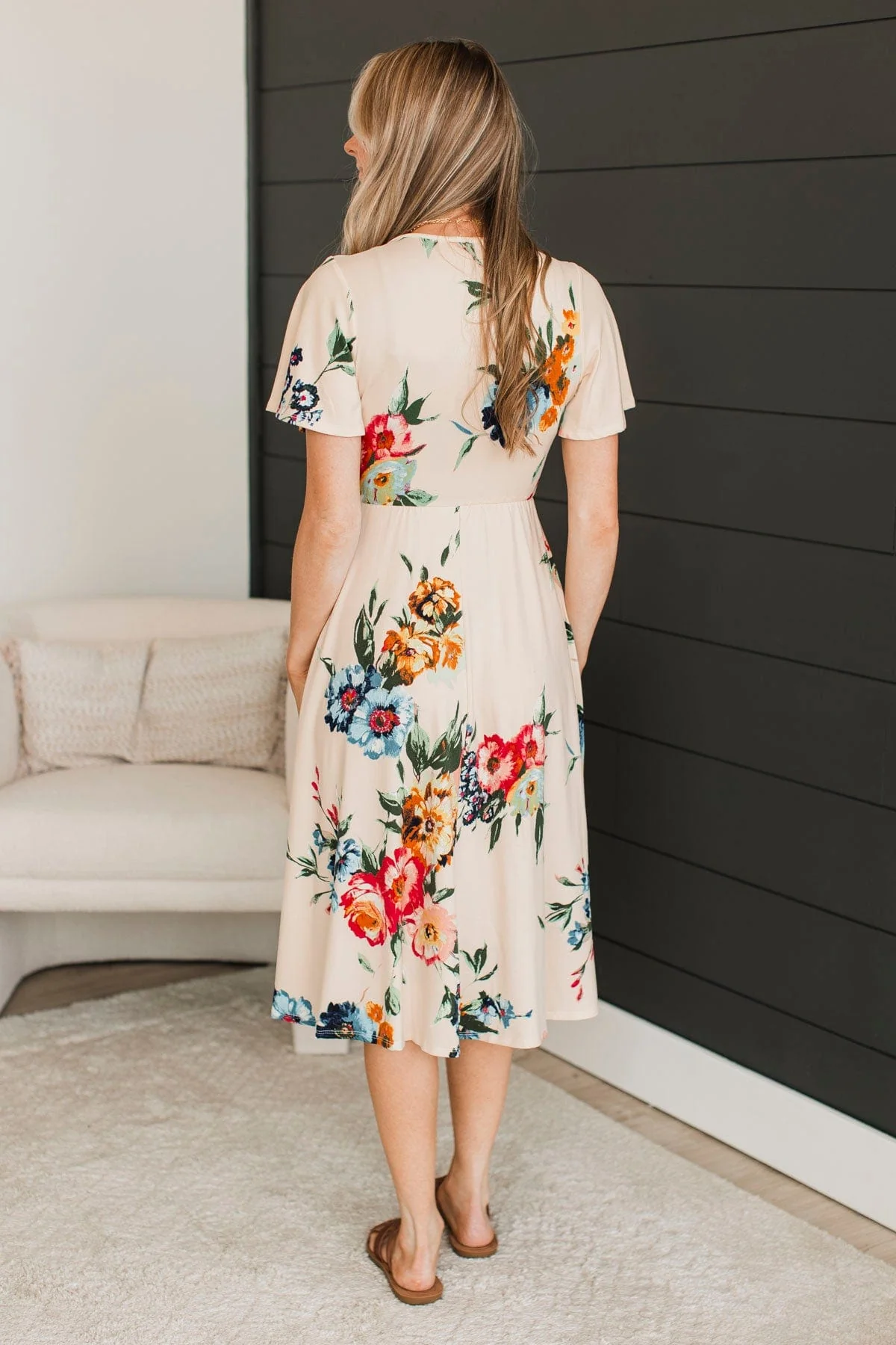Enchanting Beauty Floral Midi Dress- Cream - Image 8