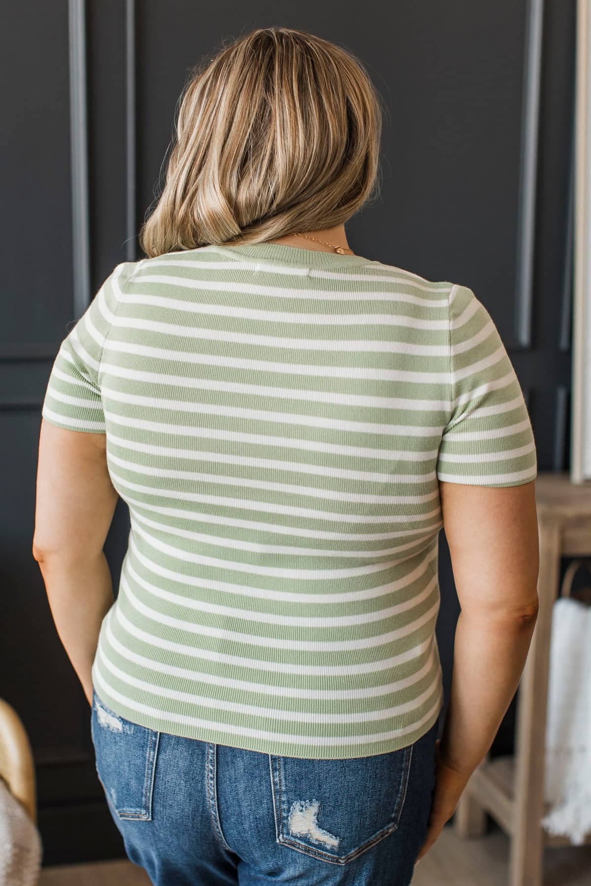 Enchanting Dreams Short Sleeve Striped Knit Top- Soft Green - Image 6