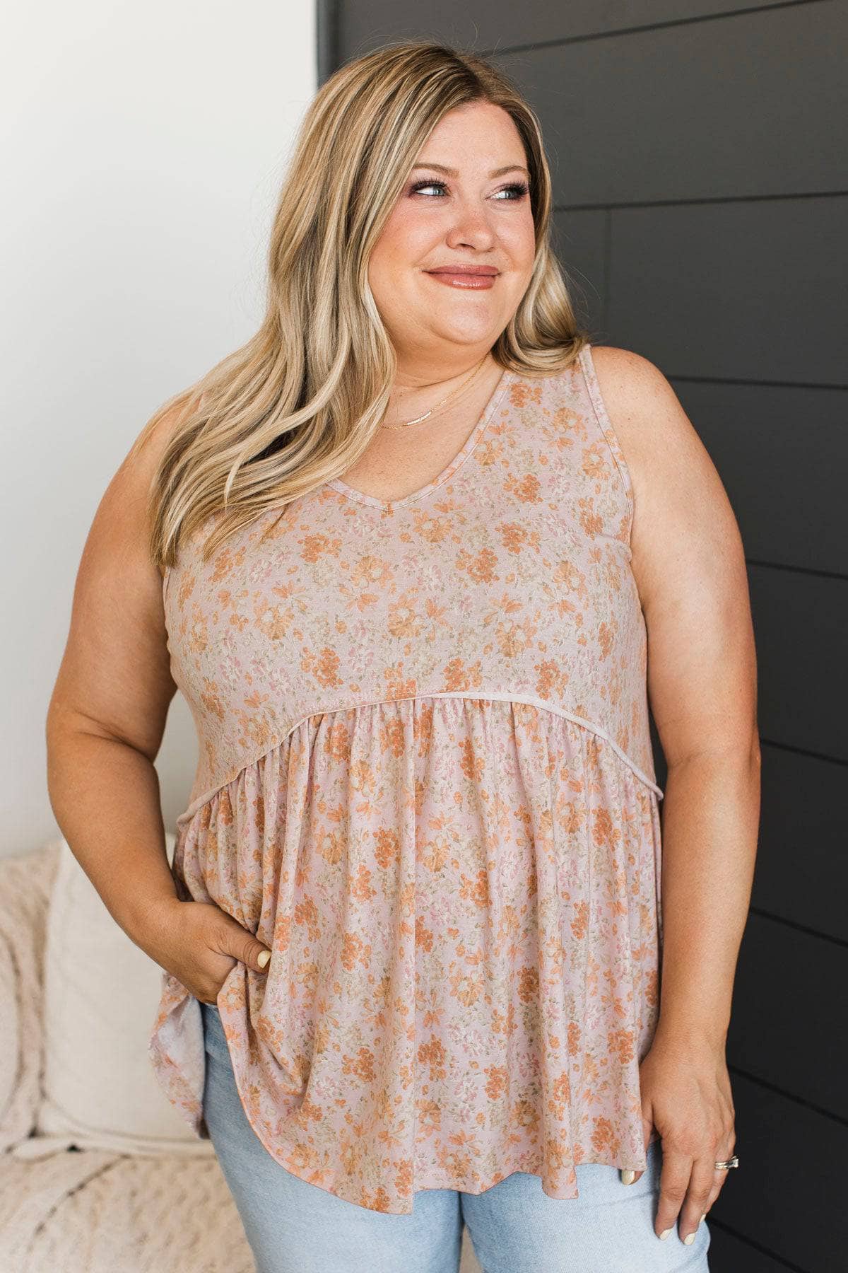 Enchanting Endeavors Floral Babydoll Tank Top- Dusty Pink - Image 3