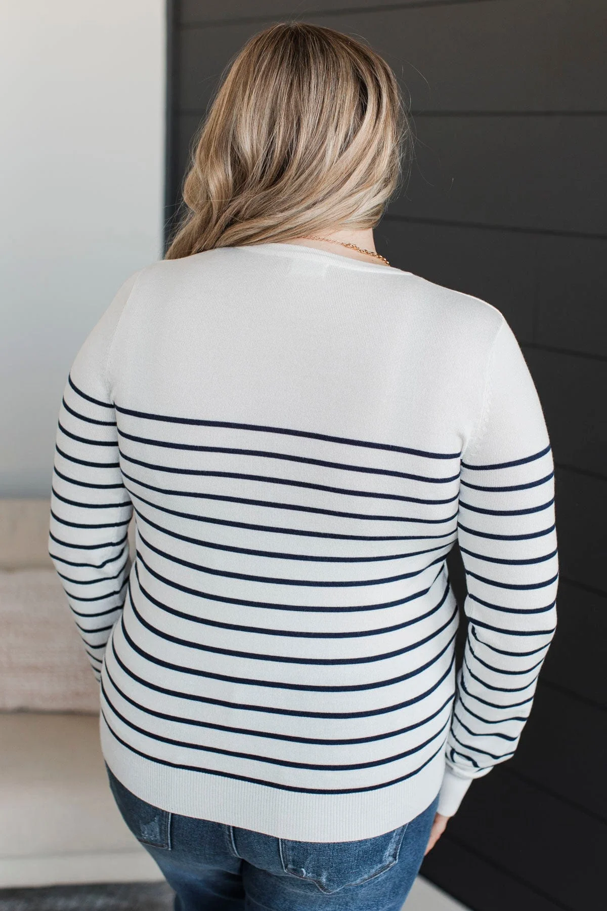 Enchanting Gazes Striped Sweater- Ivory & Navy - Image 7