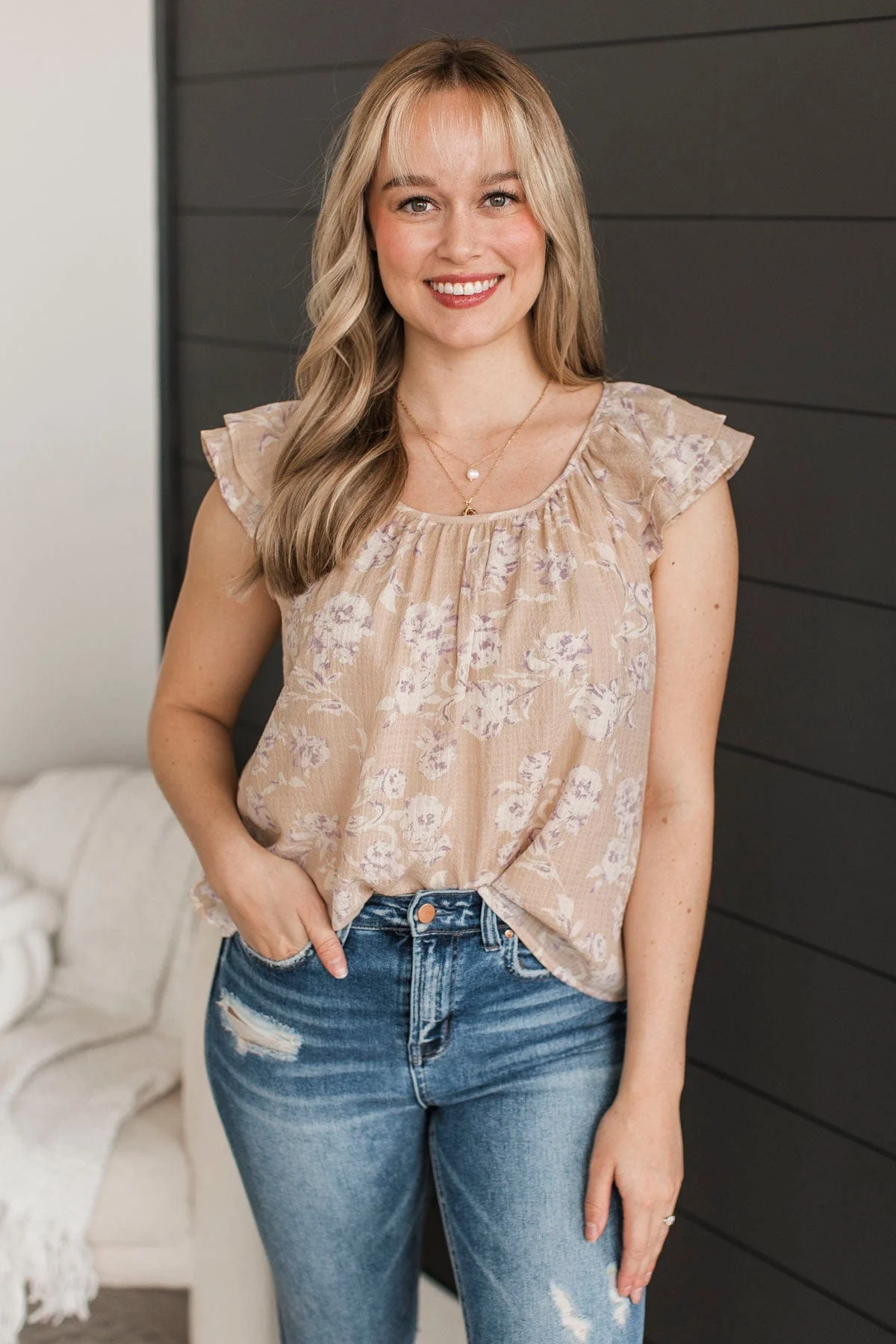 Enchanting Lifestyle Floral Top- Beige - Image 3
