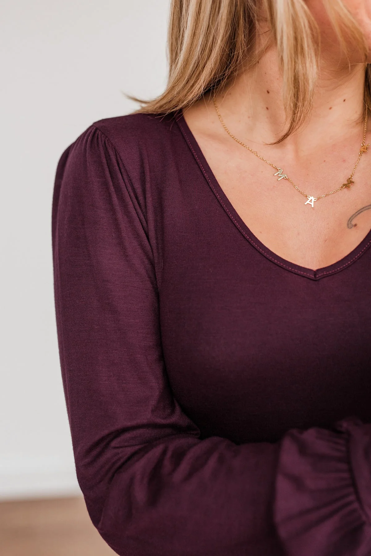 Enchanting Looks Long Sleeve Bodysuit- Dark Plum - Image 3
