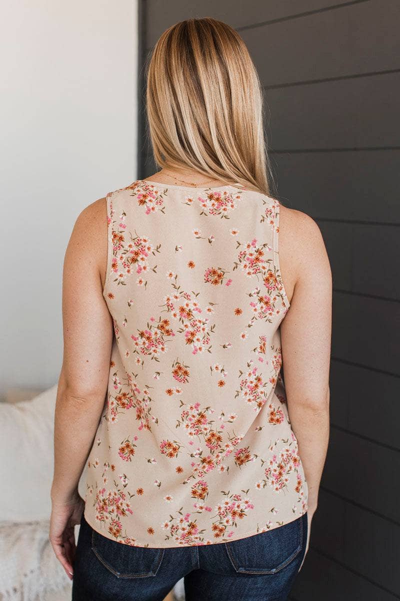 Enchanting Memories Floral Tank Top- Light Taupe - Image 7