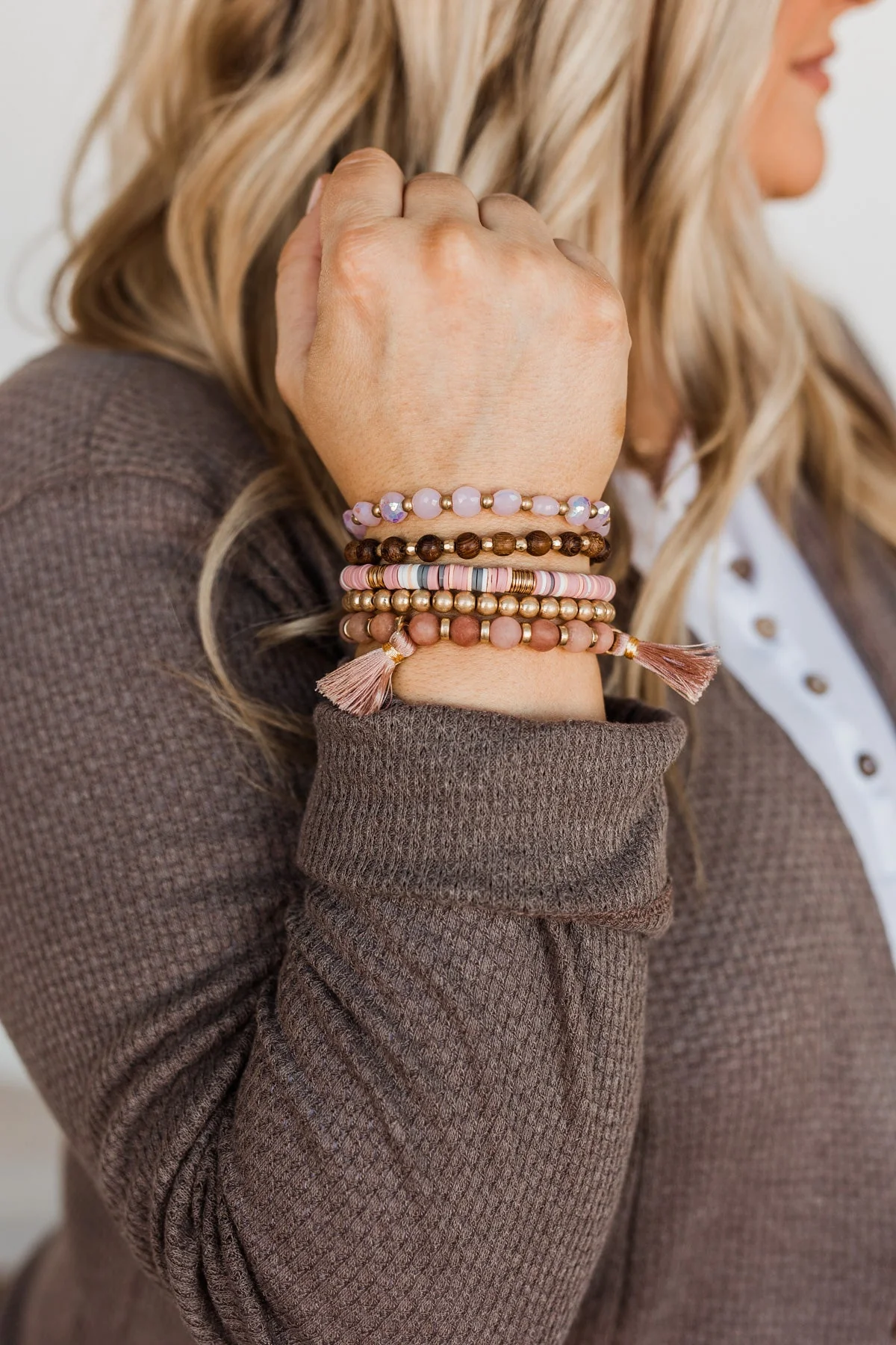 Enchanting Moments Beaded Bracelet Set- Blush & Gold - Image 2