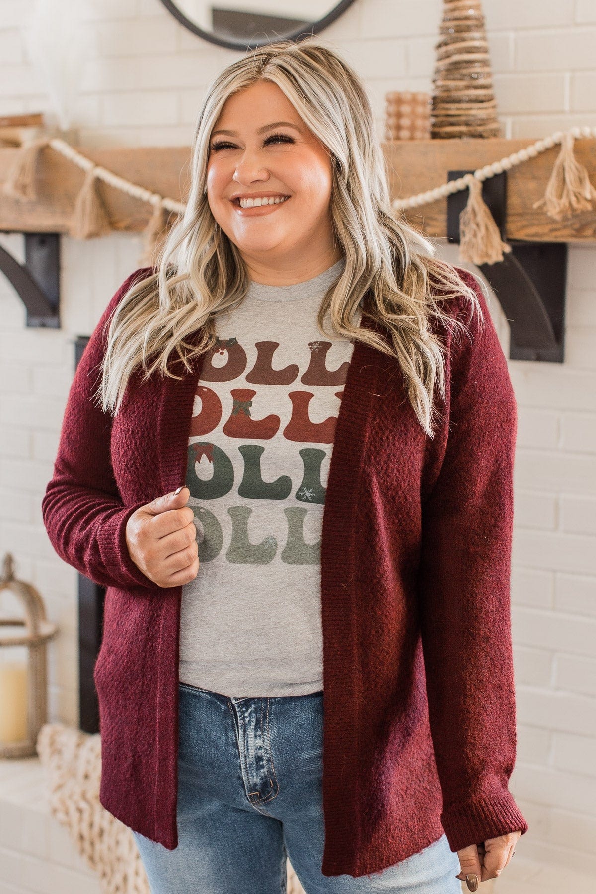 Enchanting Smiles Knit Cardigan- Deep Brick - Image 4