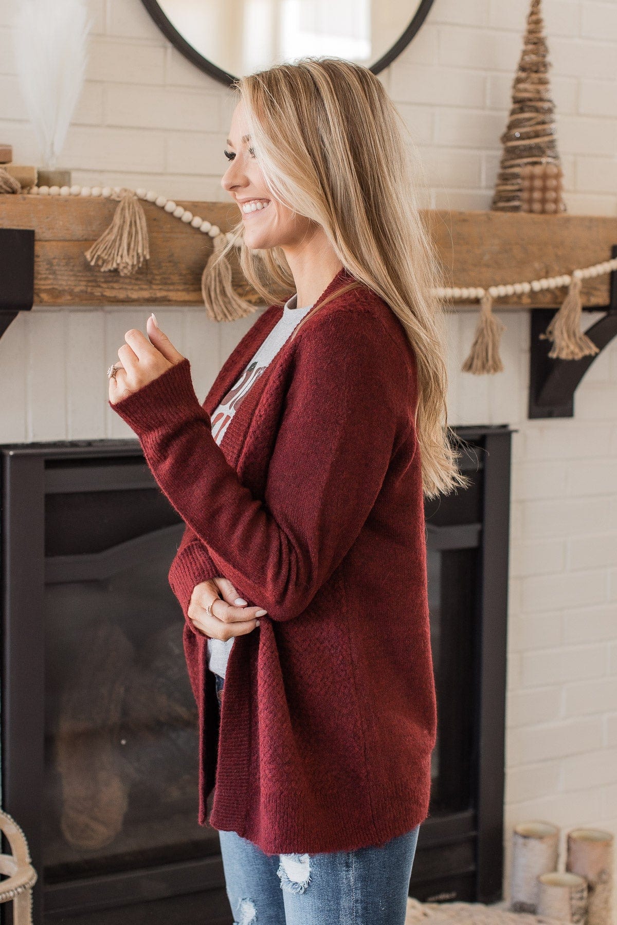 Enchanting Smiles Knit Cardigan- Deep Brick - Image 7