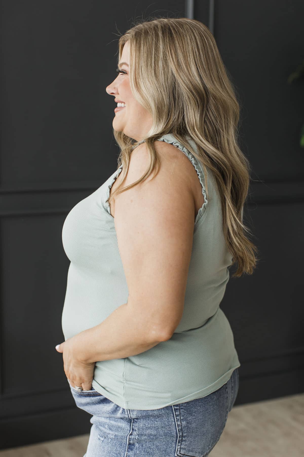 Endless Affection V-Neck Ruffle Tank Top- Sage - Image 6