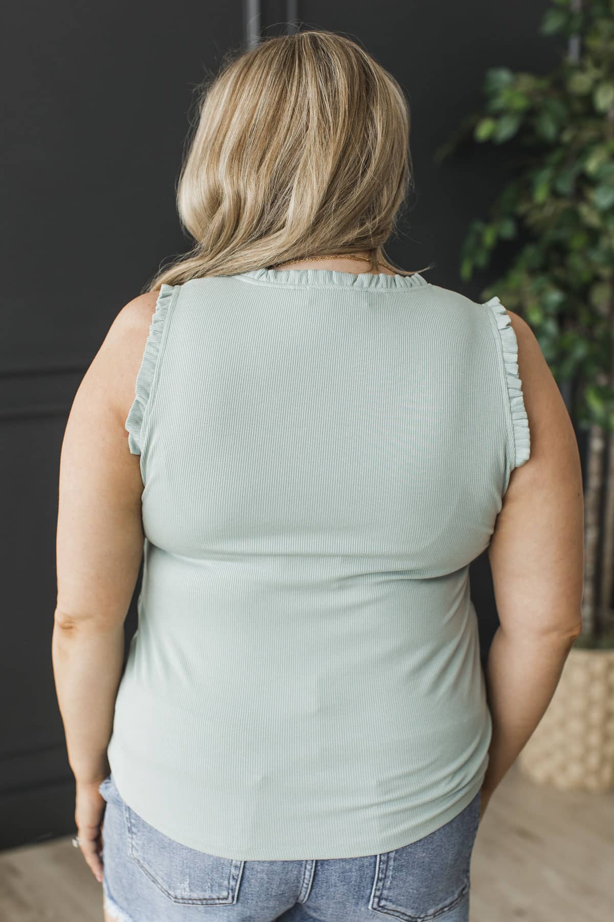 Endless Affection V-Neck Ruffle Tank Top- Sage - Image 8