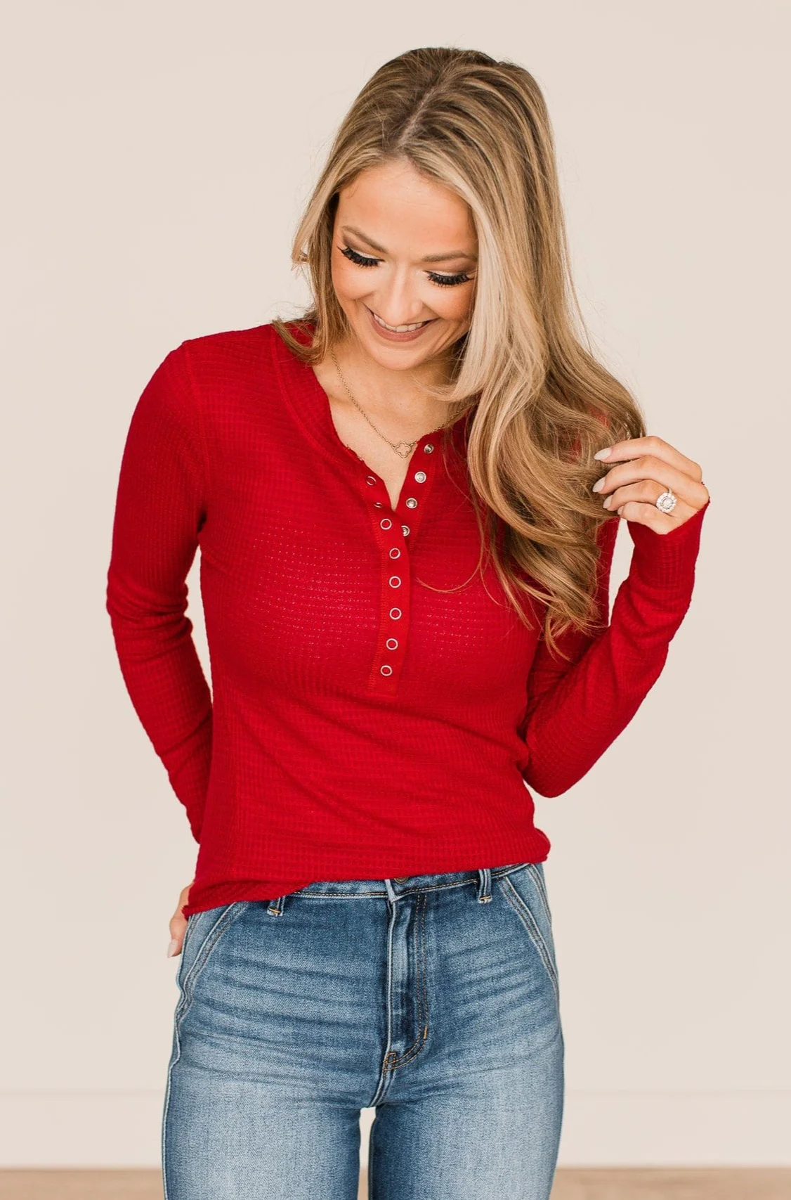 Endless Compliments Waffle Knit Top- Ruby Red