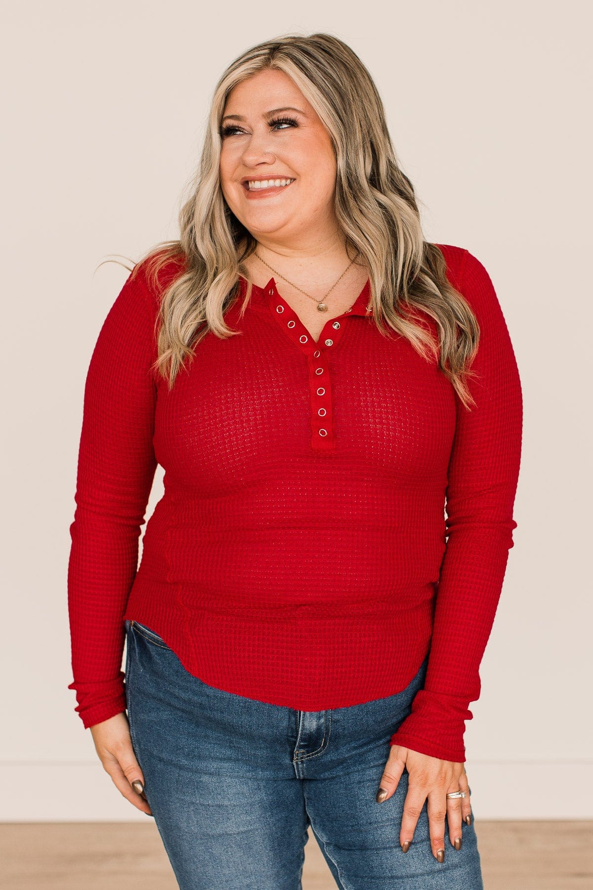 Endless Compliments Waffle Knit Top- Ruby Red - Image 2