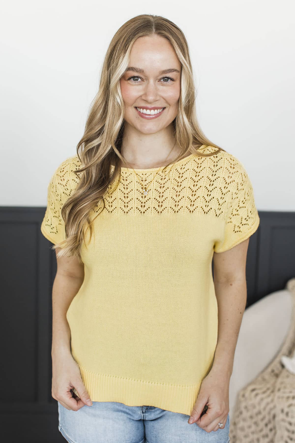 Endless Crush Short Sleeve Knit Top- Light Yellow - Image 2