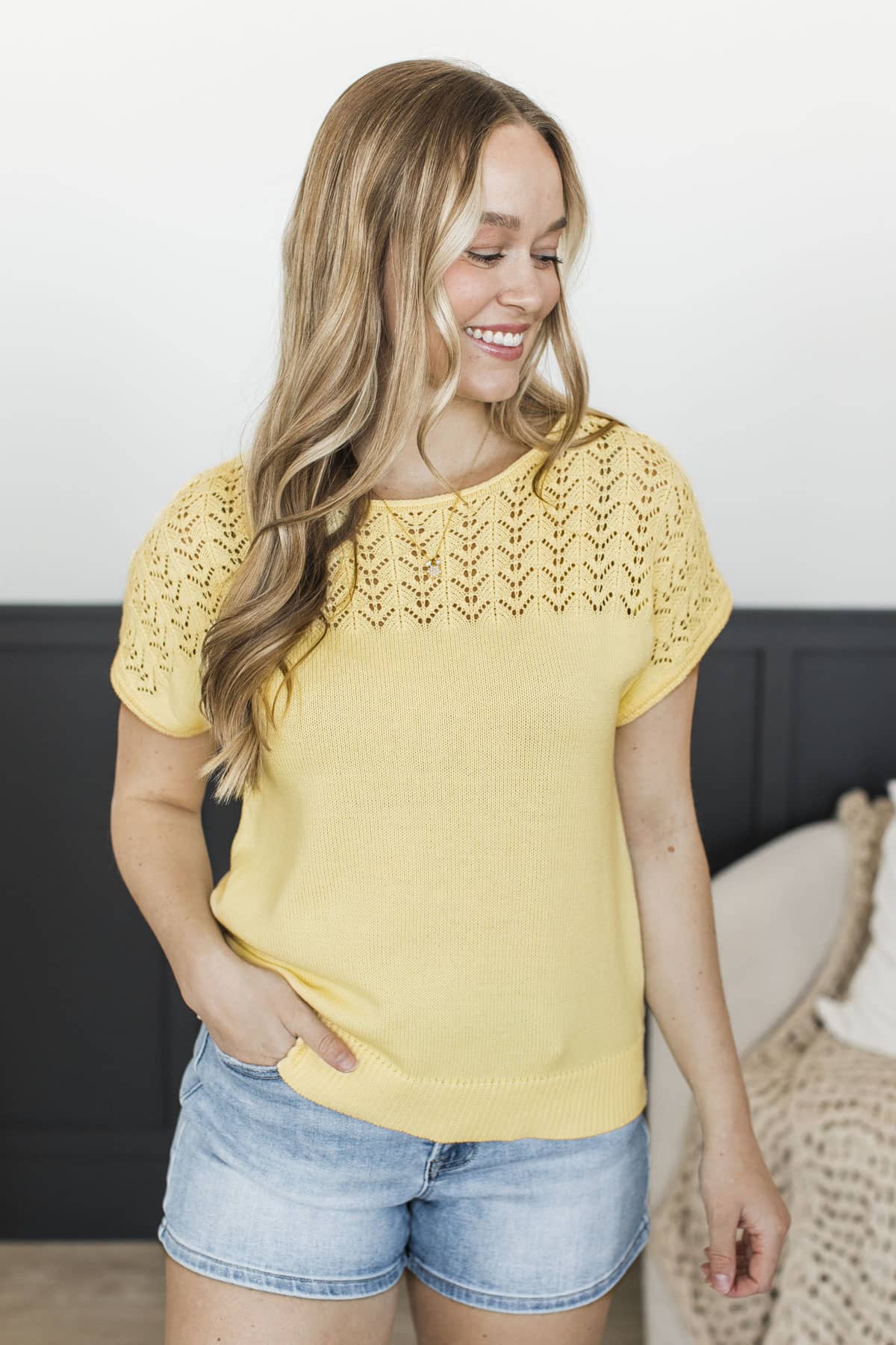 Endless Crush Short Sleeve Knit Top- Light Yellow - Image 4