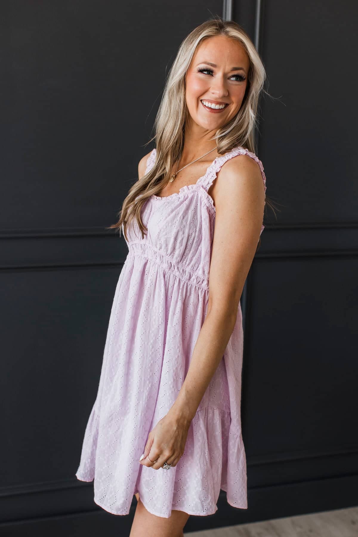 Endless Dazzle Eyelet Mini Dress- Lilac - Image 4