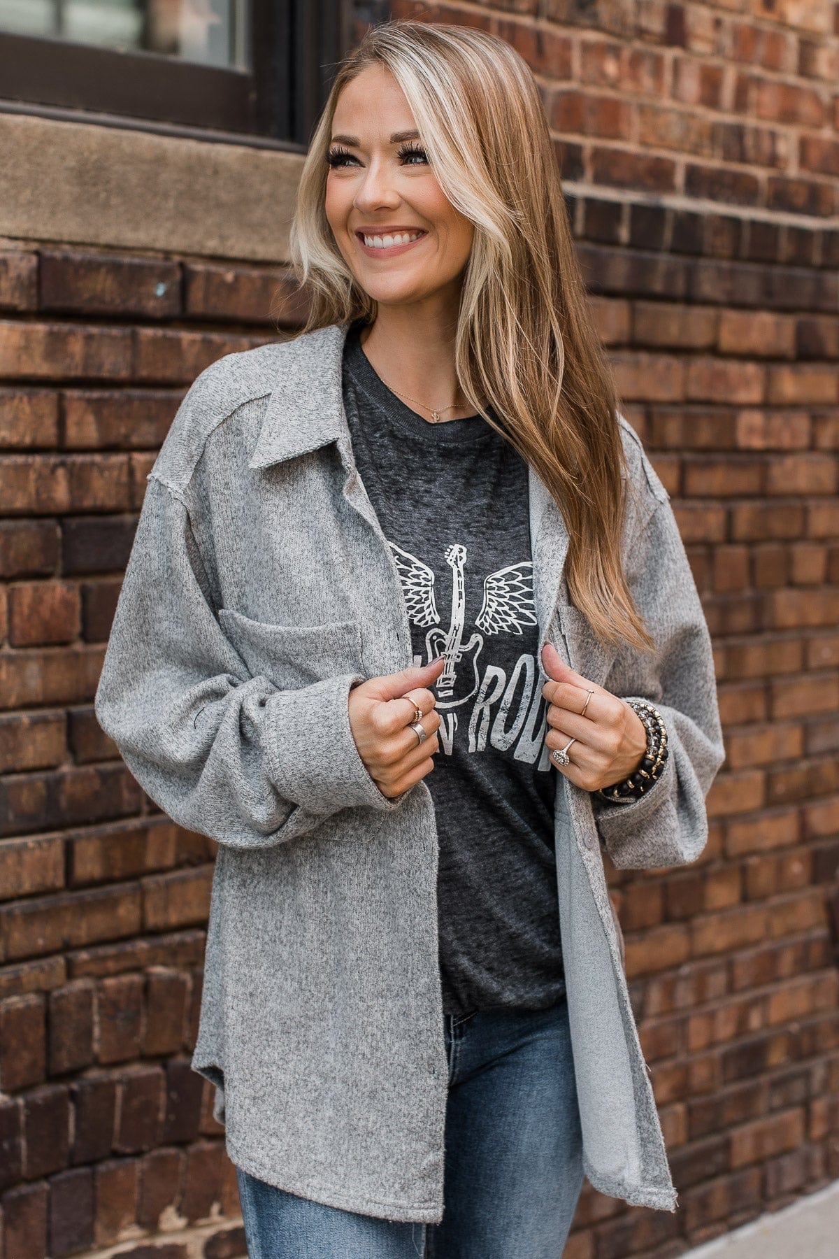 Endless Devotion Knit Shirt Jacket- Heather Grey - Image 3