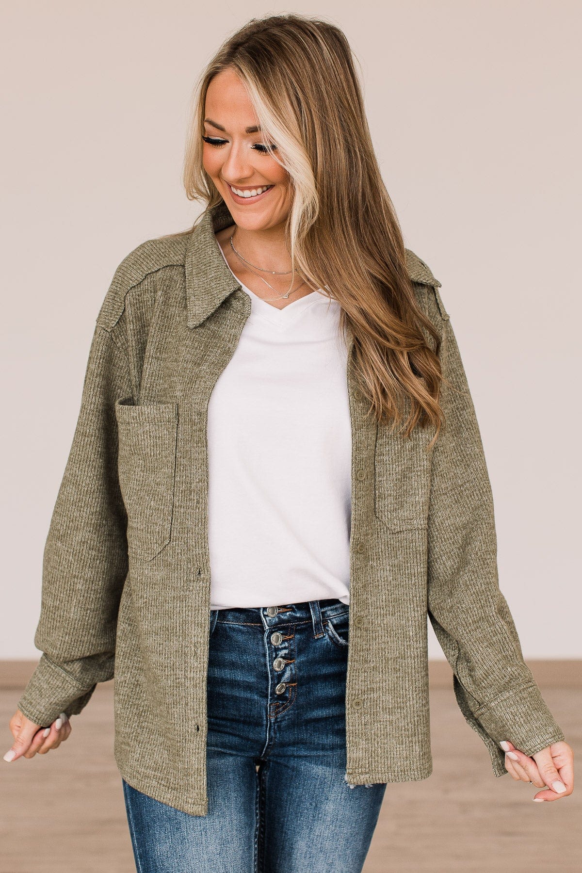 Endless Devotion Knit Shirt Jacket- Olive - Image 5