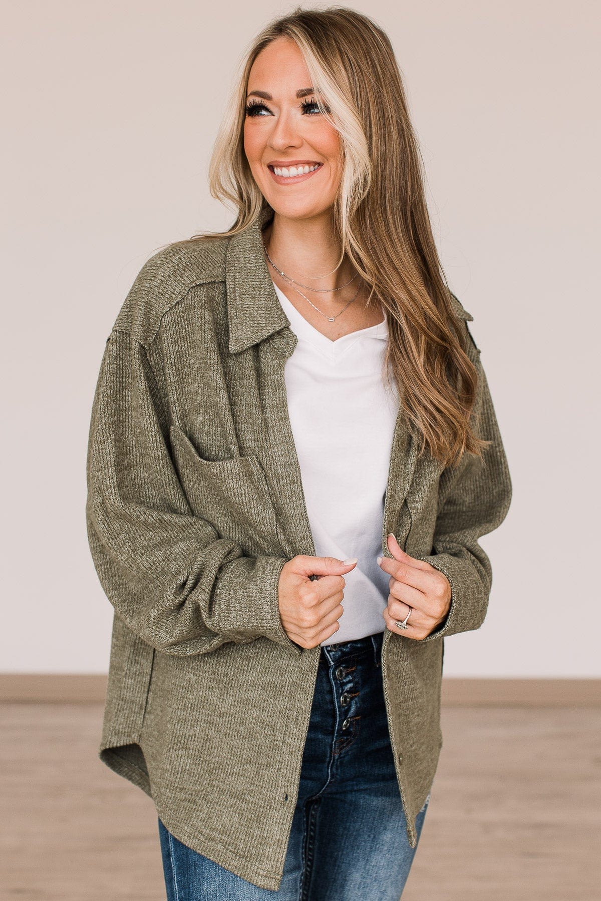 Endless Devotion Knit Shirt Jacket- Olive - Image 6