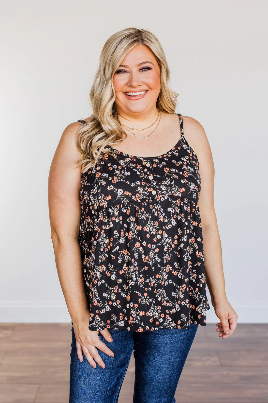 Endless Fields Button Tank Top- Black & Sage - Image 10