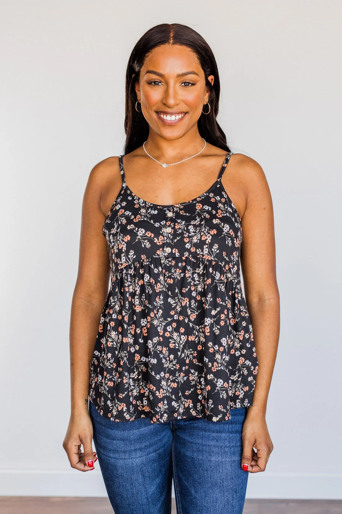Endless Fields Button Tank Top- Black & Sage - Image 3
