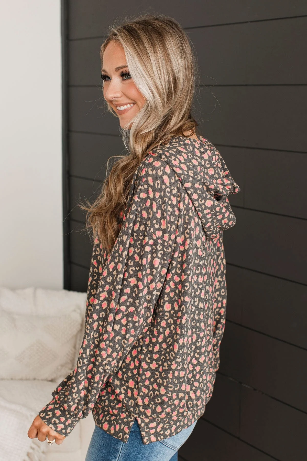 Endless Flair Lightweight Hoodie- Charcoal Leopard - Image 8