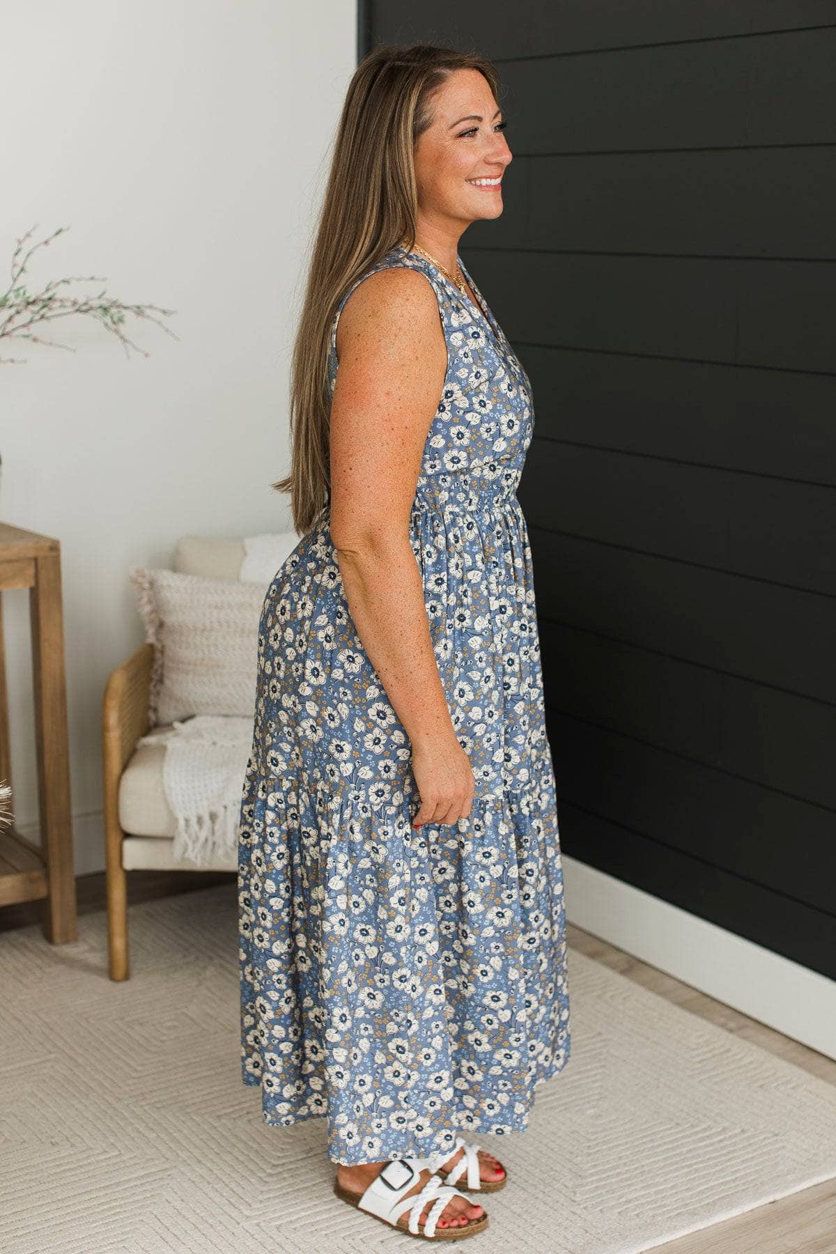 Endless Joy Floral Midi Dress- Denim Blue - Image 6
