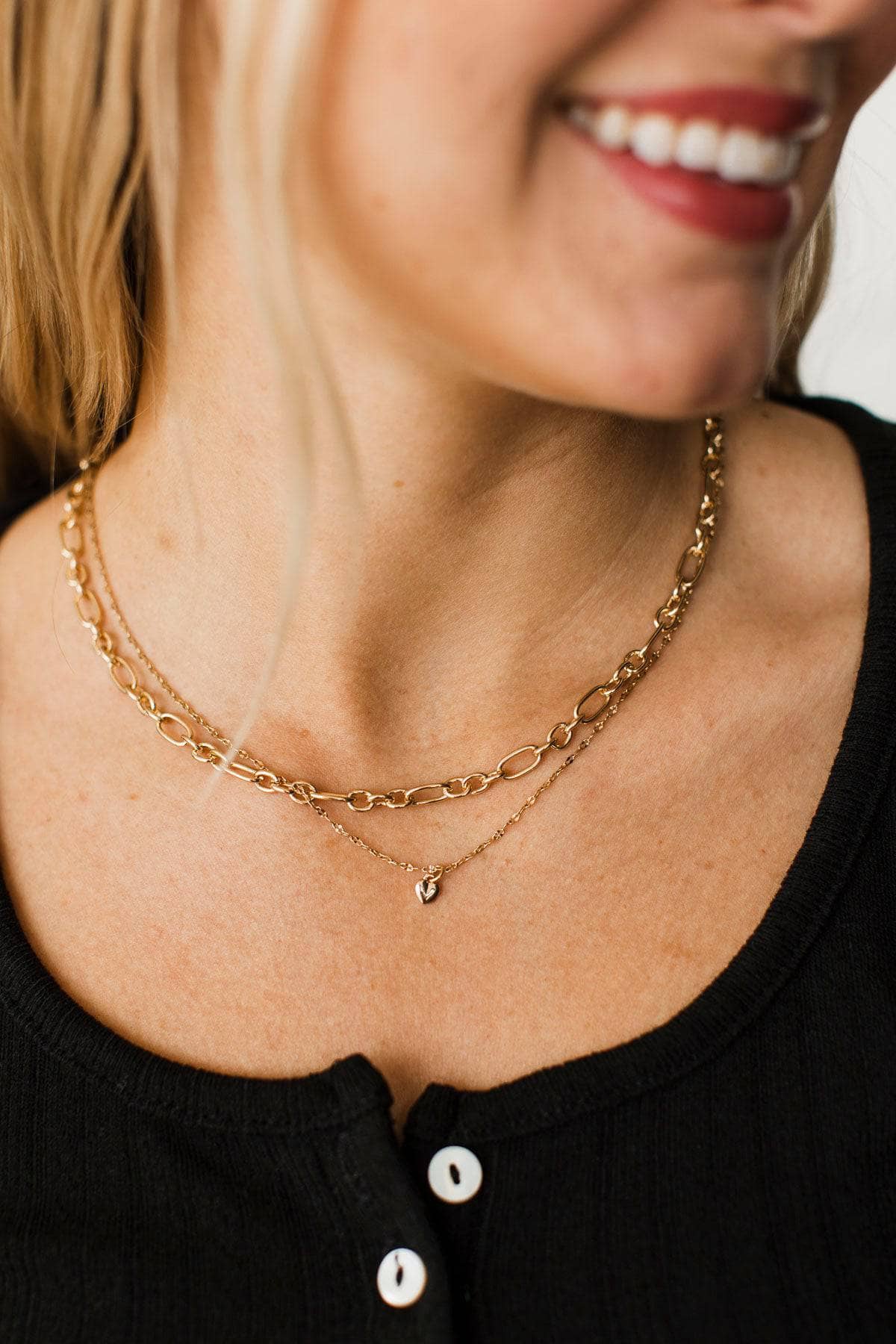 Endless Love 2-Tier Heart Pendant Necklace- Gold