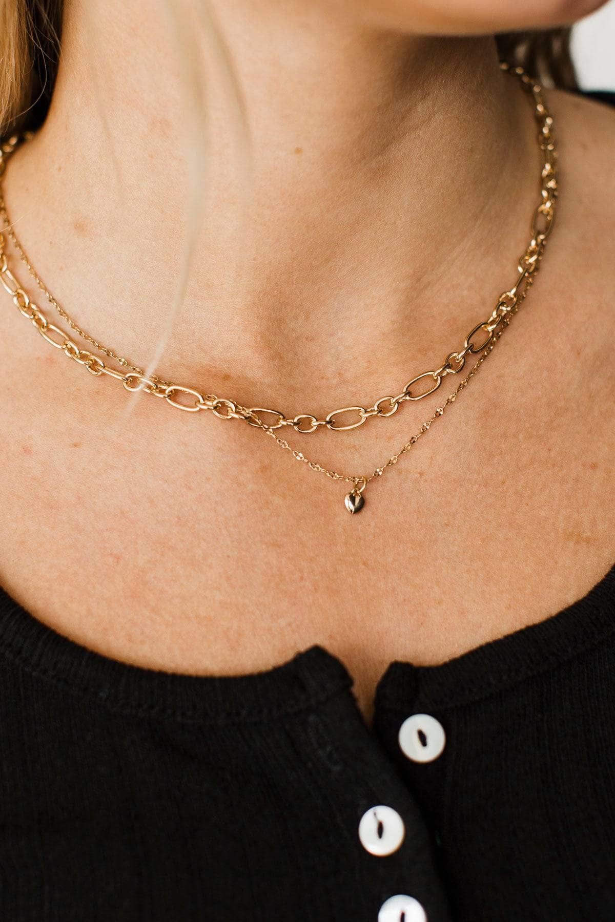Endless Love 2-Tier Heart Pendant Necklace- Gold - Image 2