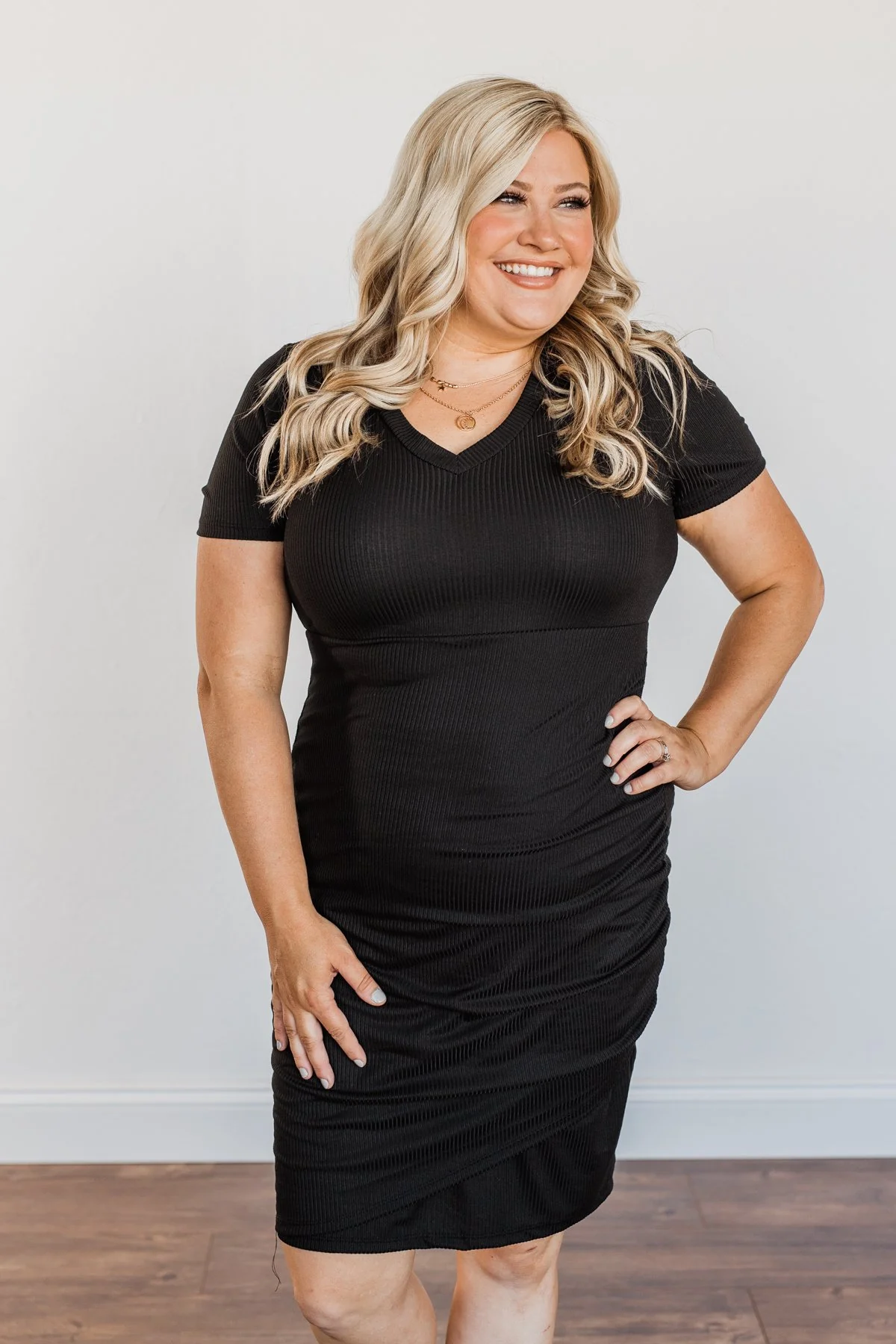 Endless Nights Ribbed Knit Dress- Black - Image 2