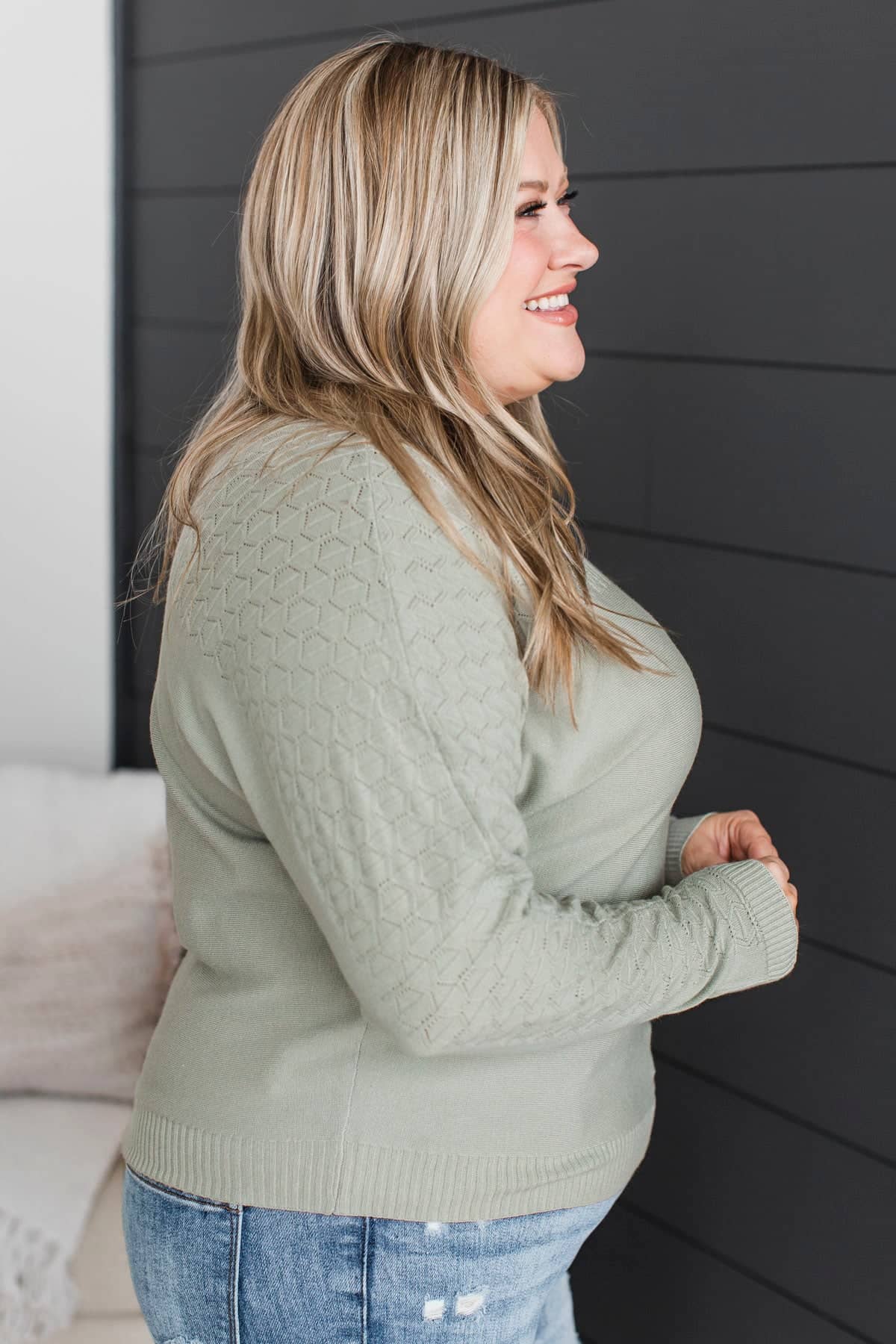 Endless Peace Pointelle Knit Dolman Sweater- Dusty Sage - Image 5