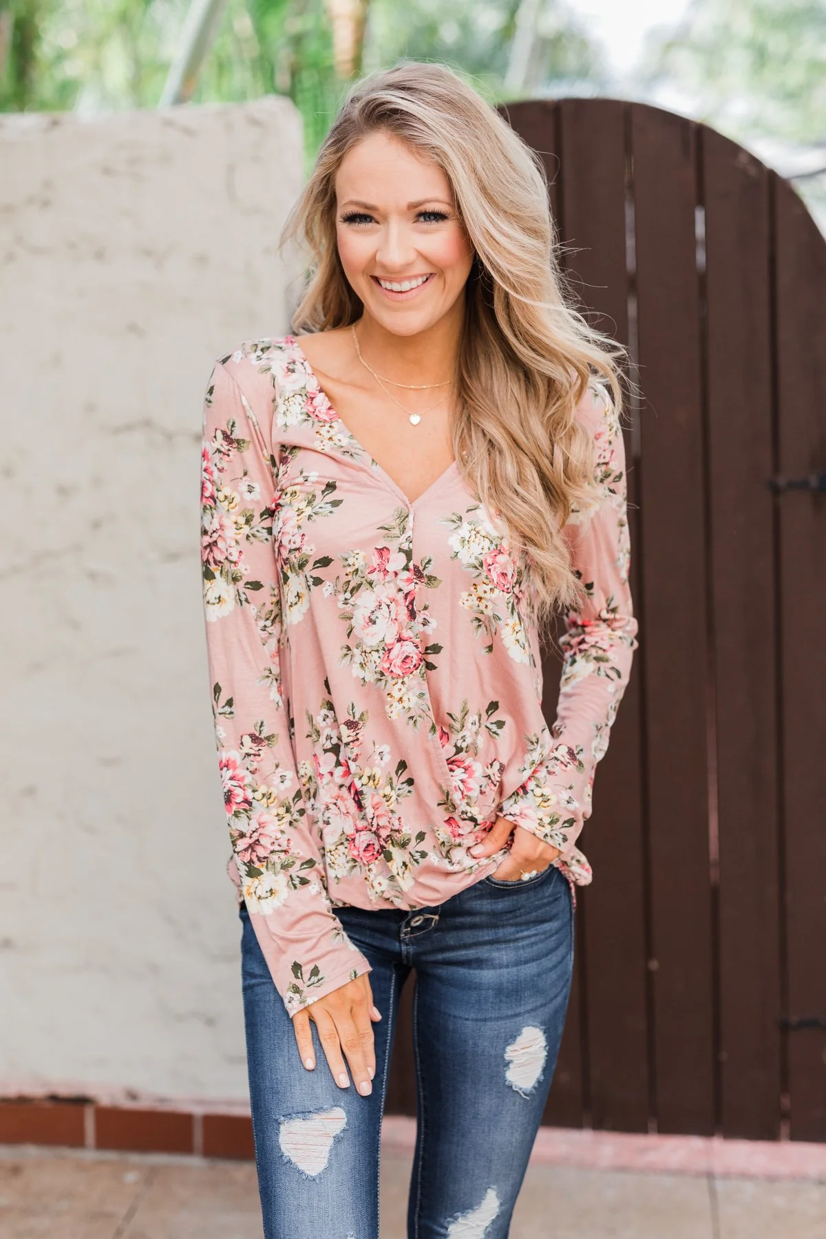 Endless Possibilities Floral Wrap Top- Mauve - Image 4