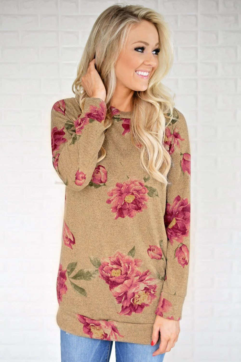 Endless Possibilities Long Sleeve Floral Top ~ Brown