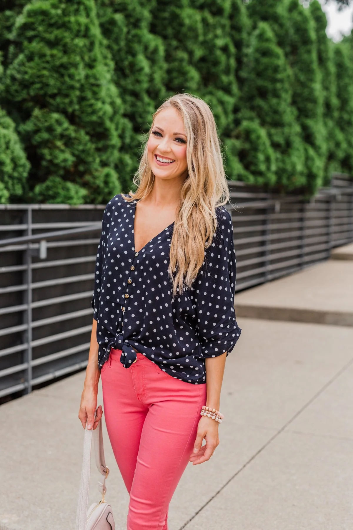 Endless Smiles Front Tie Polka Dot Top- Navy - Image 13