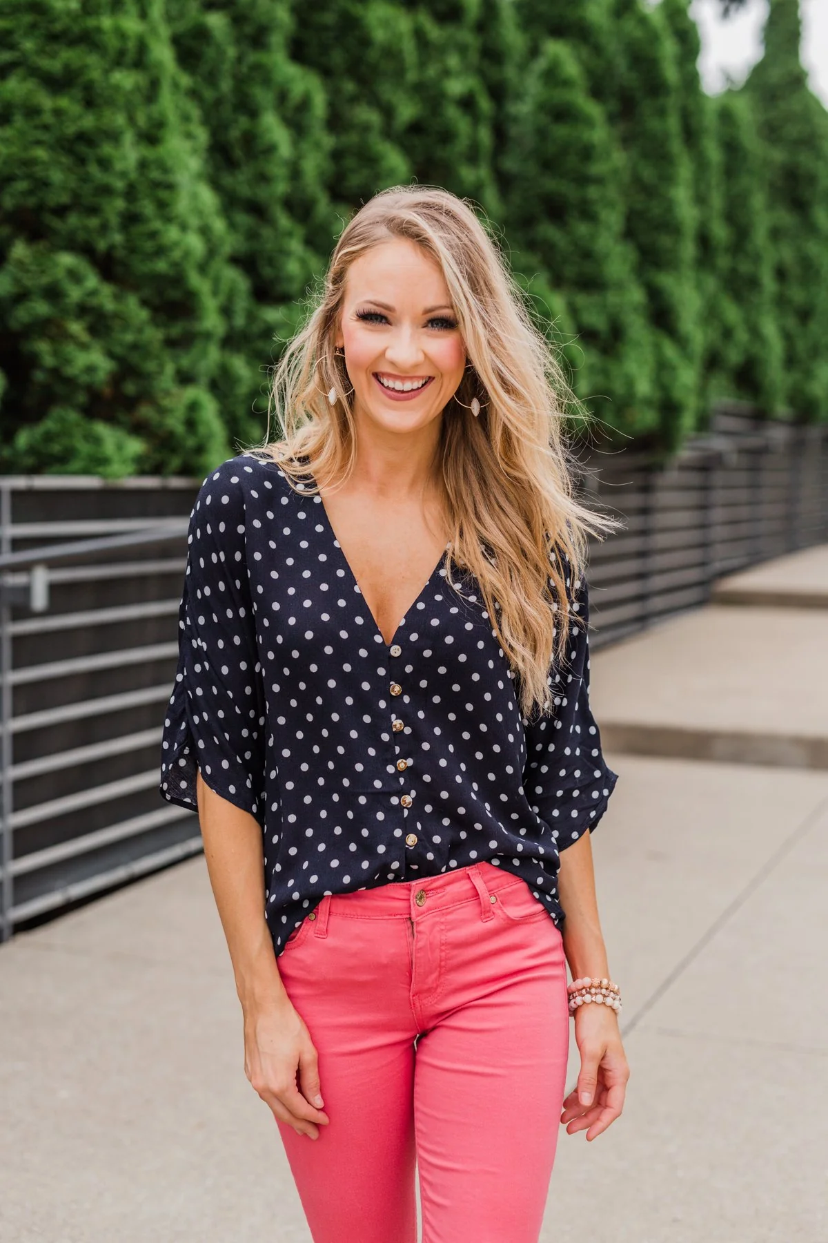 Endless Smiles Front Tie Polka Dot Top- Navy - Image 17