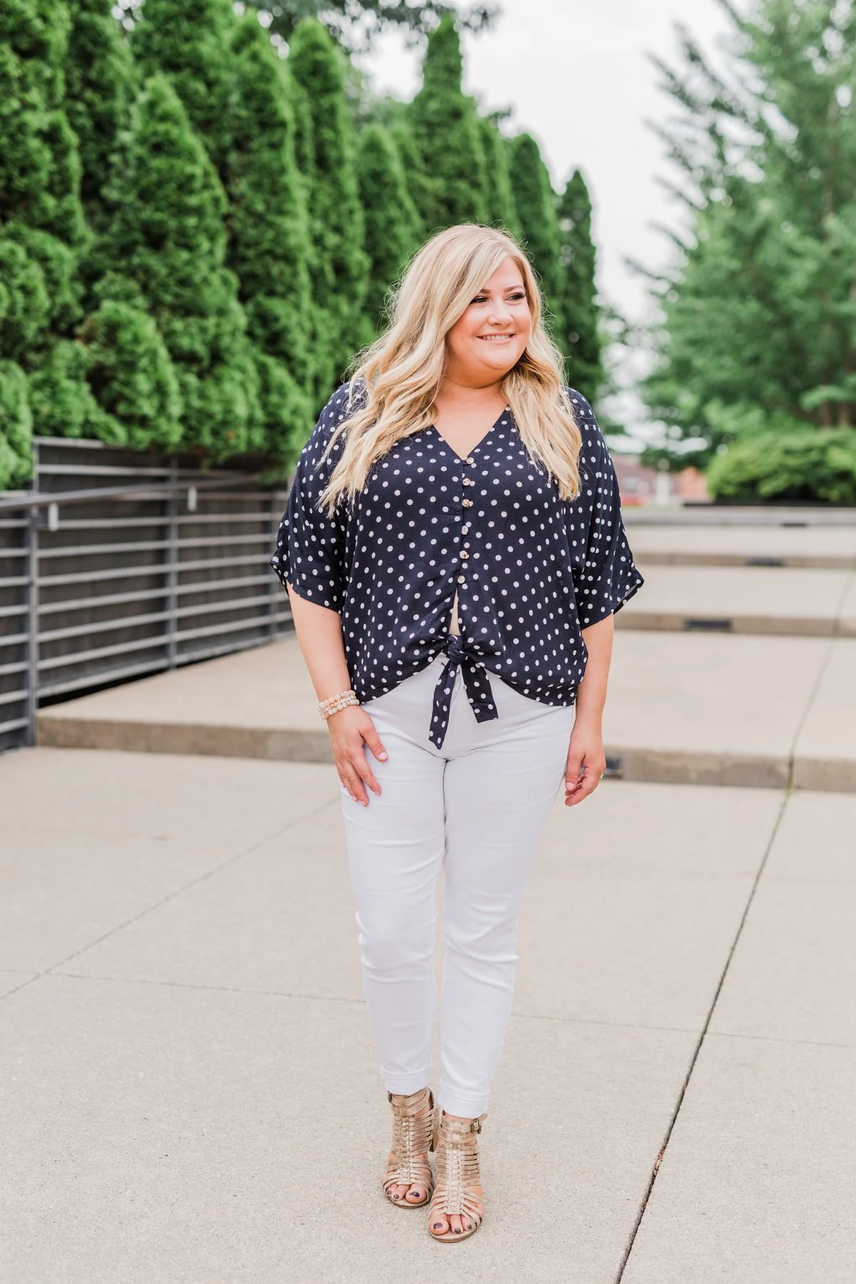 Endless Smiles Front Tie Polka Dot Top- Navy - Image 6