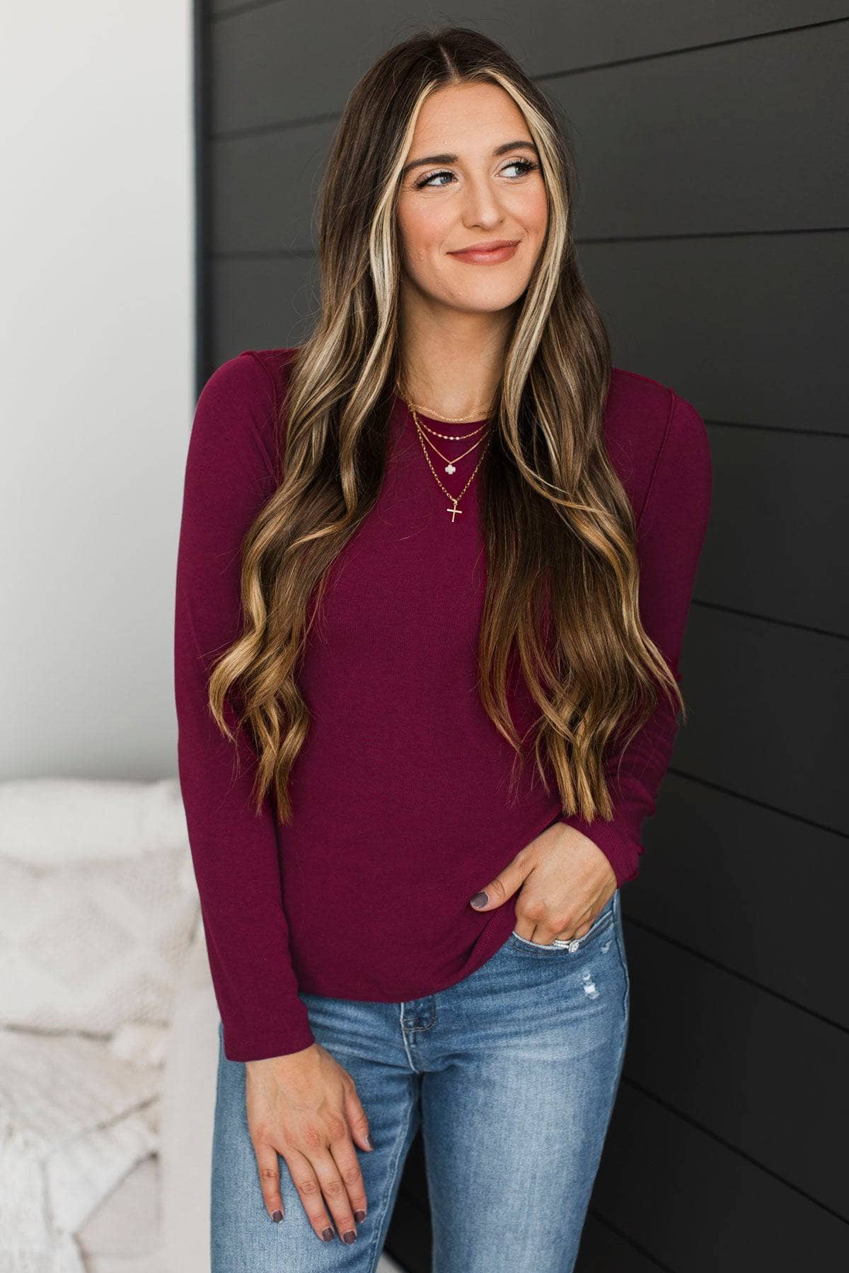 Endless Views Long Sleeve Top- Wine - Image 3