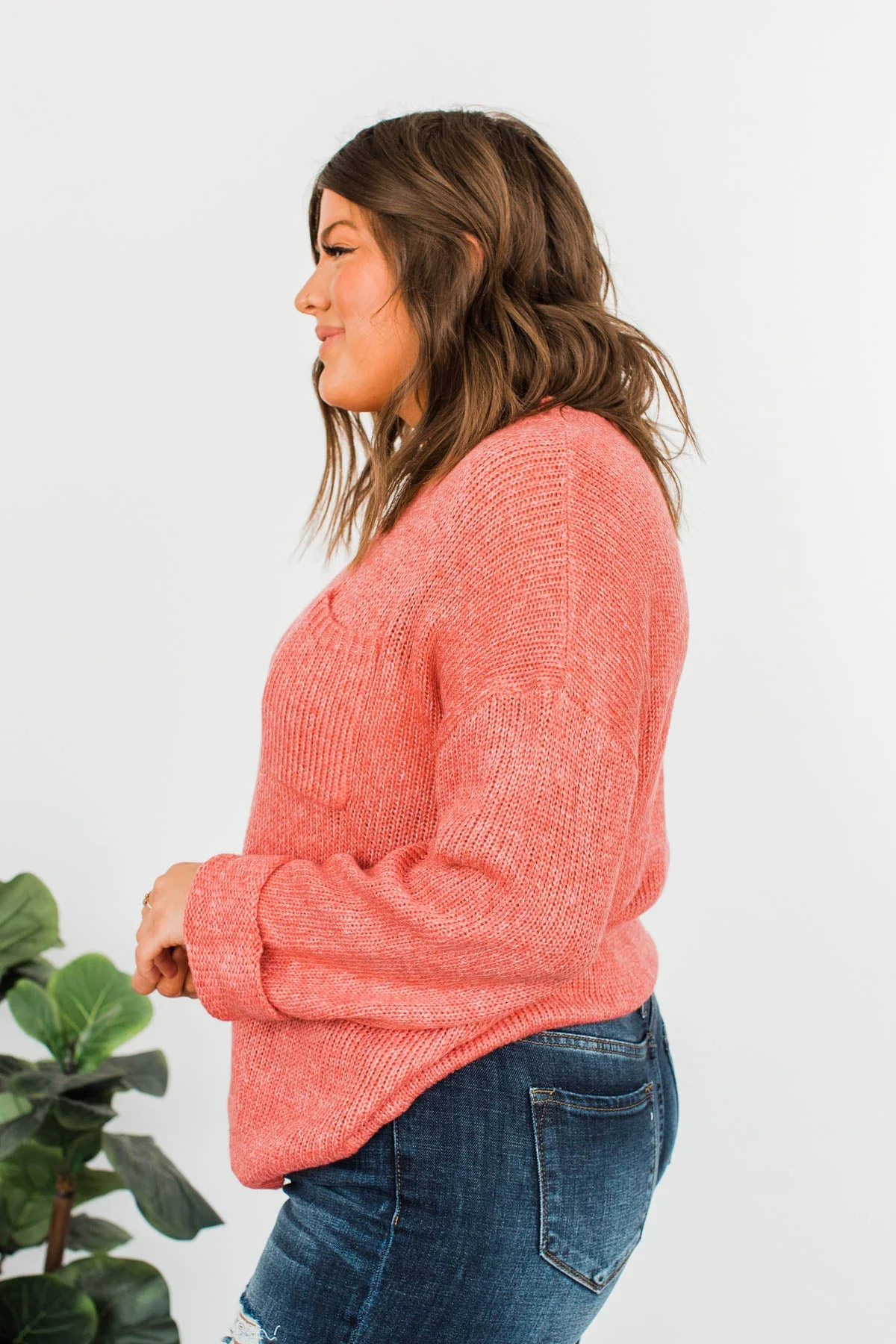 Endlessly Cozy Knit Pocket Sweater- Coral - Image 10