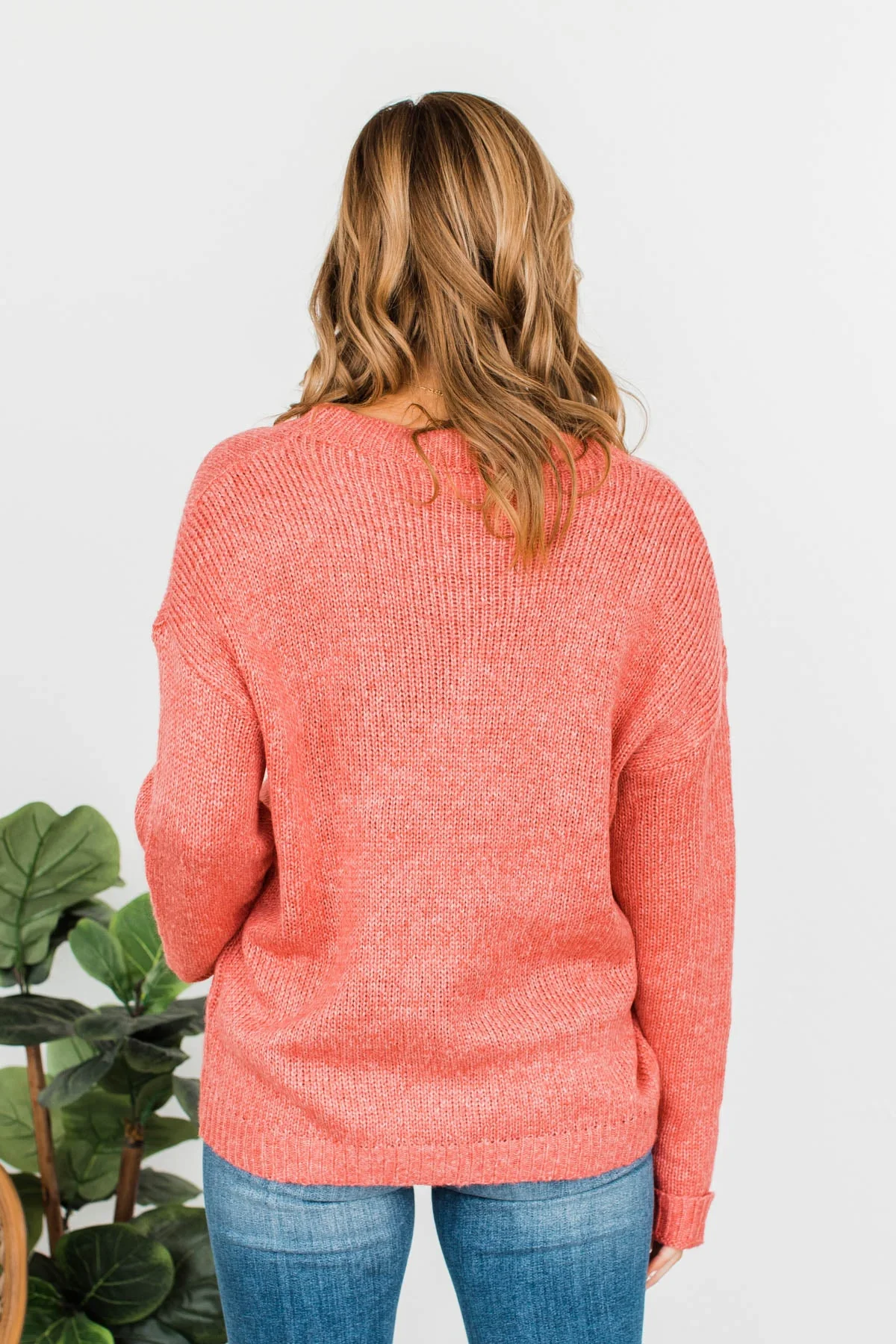 Endlessly Cozy Knit Pocket Sweater- Coral - Image 14