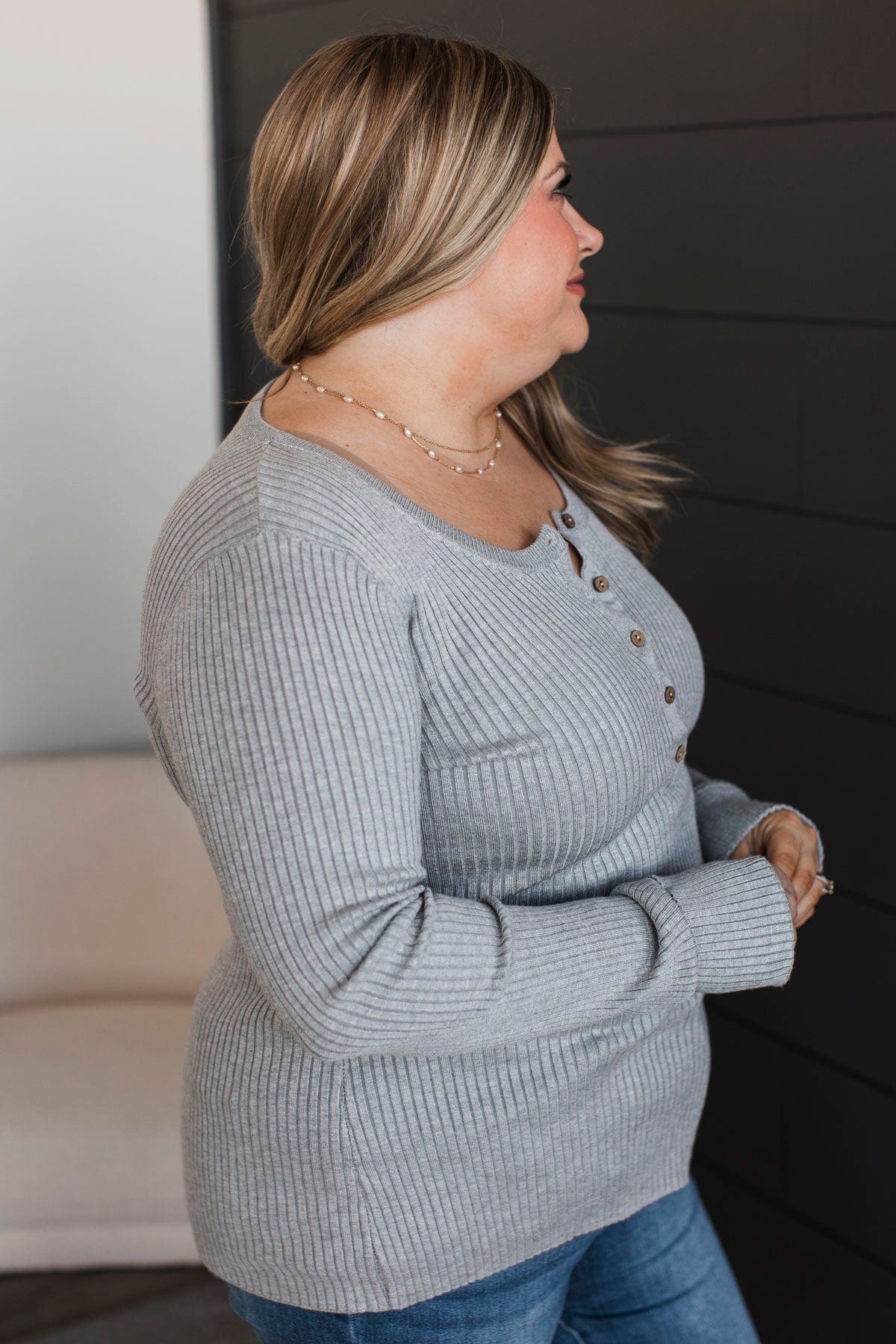 Endlessly Impressive Ribbed Knit Top- Grey - Image 5