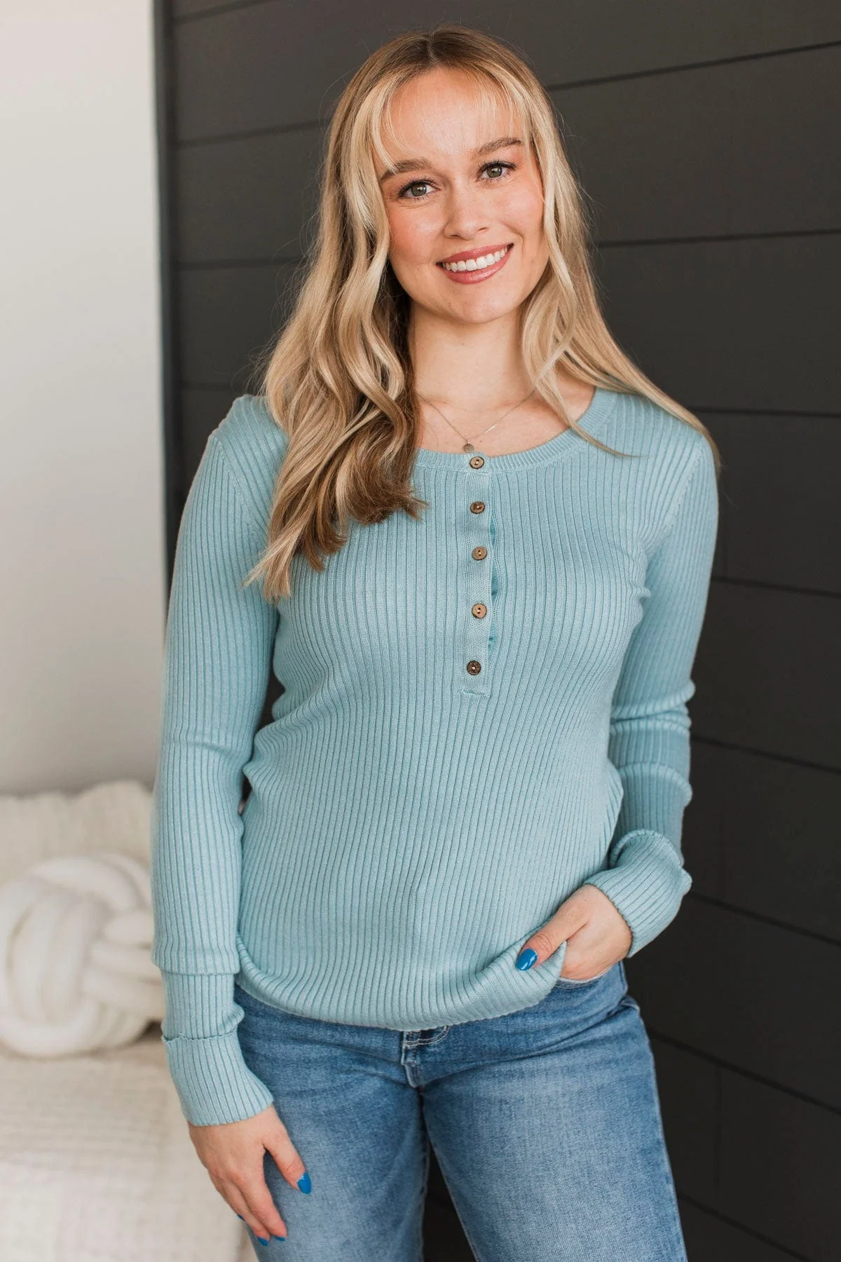 Endlessly Impressive Ribbed Knit Top- Pale Blue - Image 2