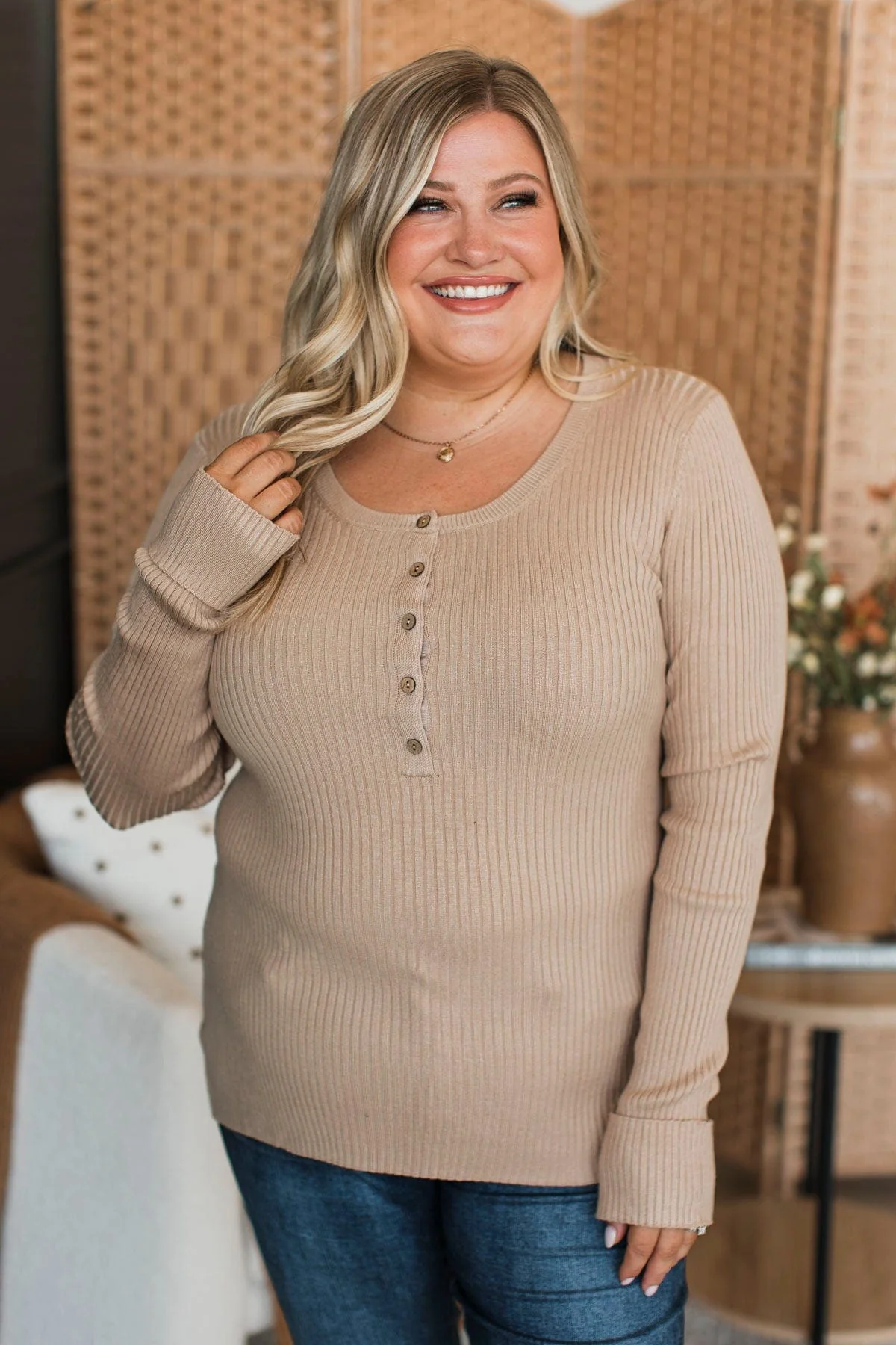 Endlessly Impressive Ribbed Knit Top- Light Taupe - Image 2
