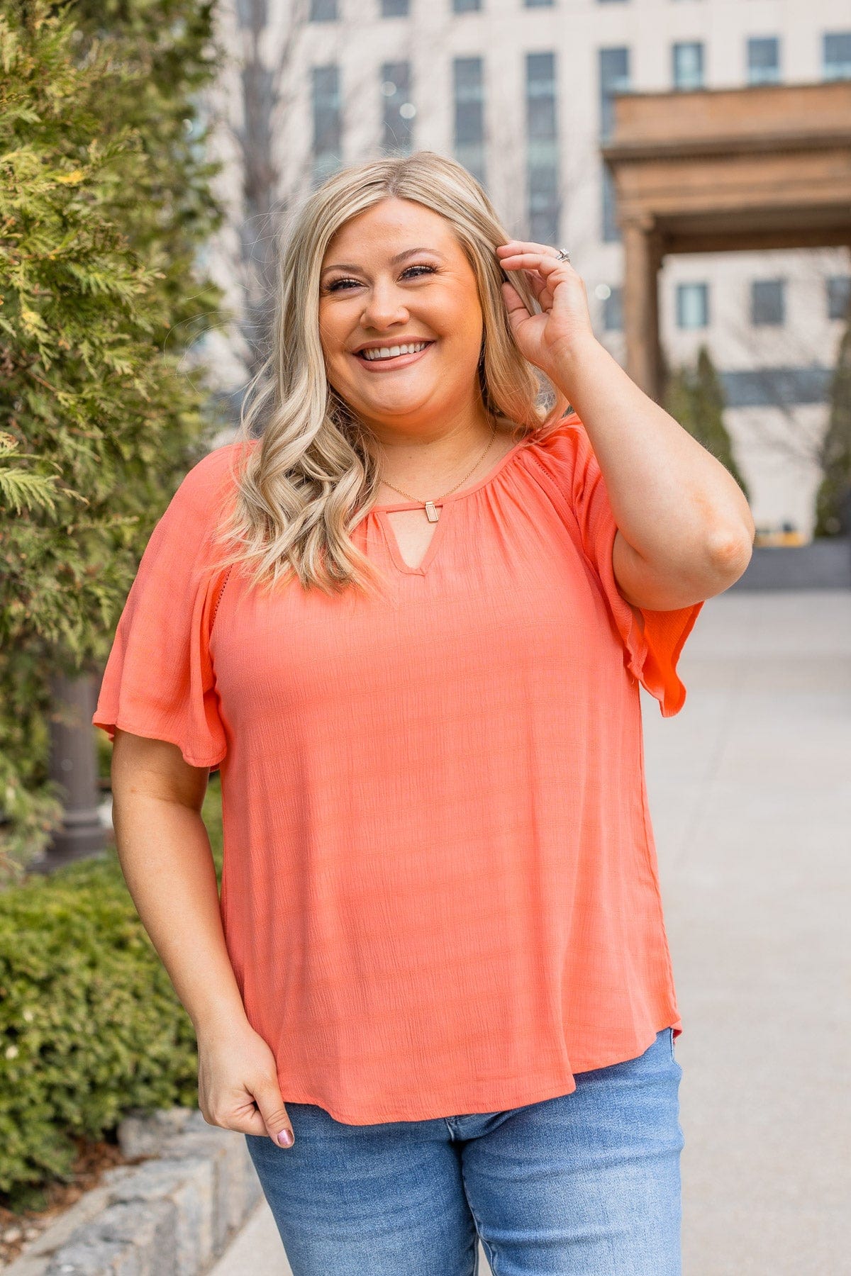 Energy Abounds Flutter Sleeve Top- Coral - Image 2