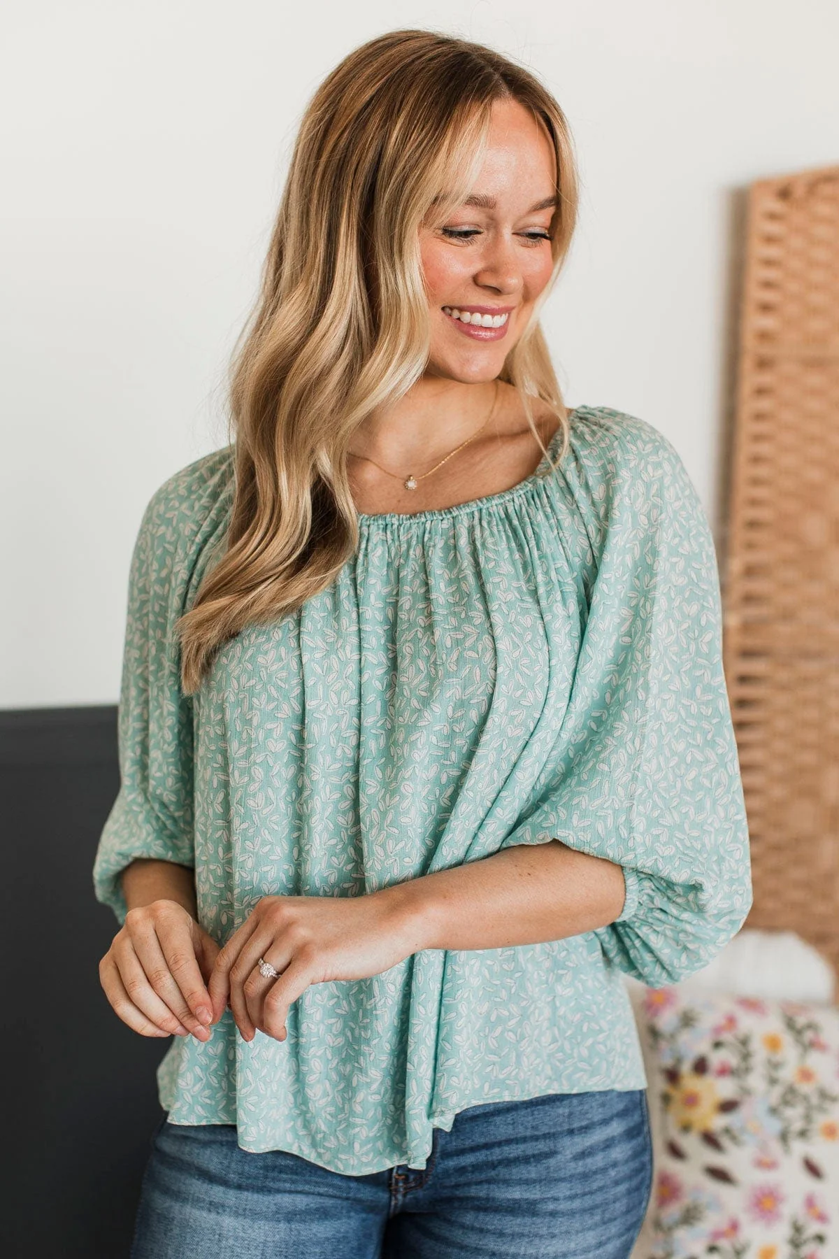 Enjoy Every Day Printed Top- Aqua - Image 2