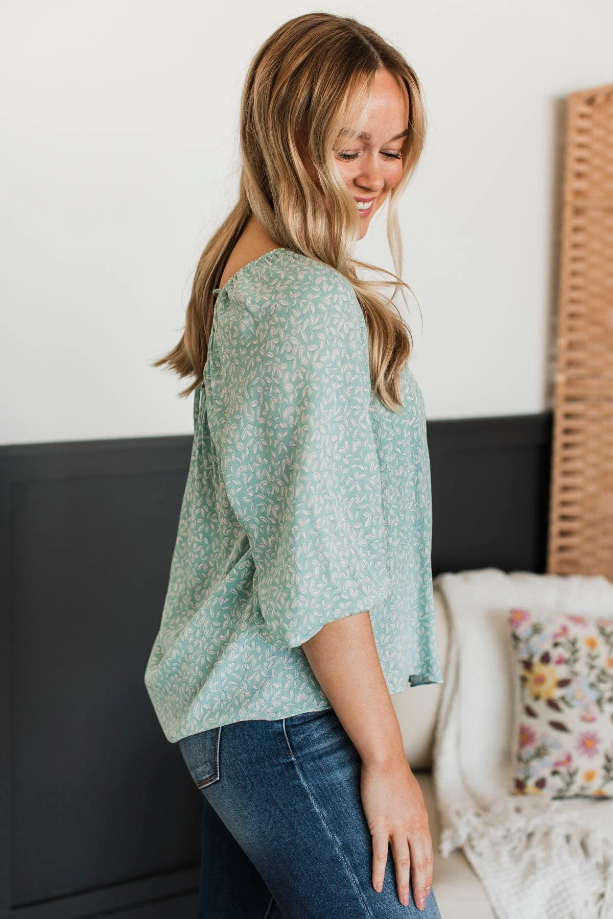 Enjoy Every Day Printed Top- Aqua - Image 5